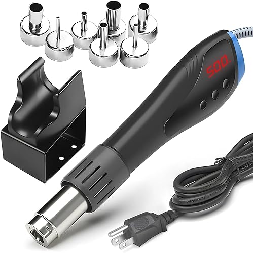 Mini pistola de aire caliente de 600 W de calor rápido con boquillas reflectoras, pantalla digital LCD portátil de temperatura, pistola de calor