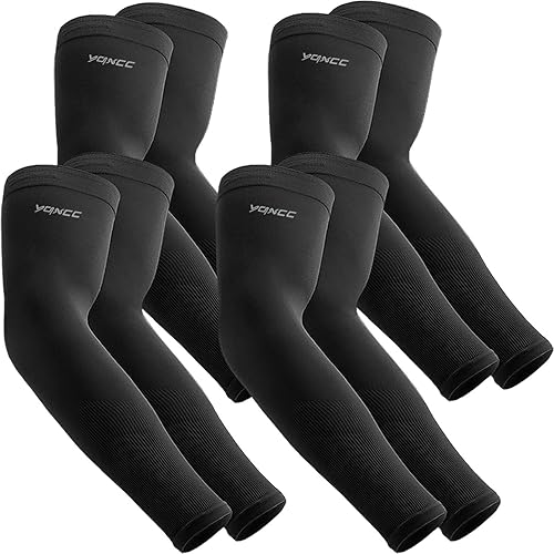 YQXCC 4 Pairs UV Sun Protection Arm Sleeves for Men & Women - Tattoo Cover Up - UPF 50 Sports Compression Cooling Arm Sleeve
