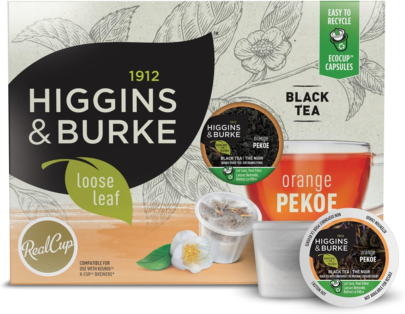 Higgins & BurkeOrange Pekoe, Loose Leaf Black Tea, Keurig K-Cup Brewer Compatible Pods, 24 Count