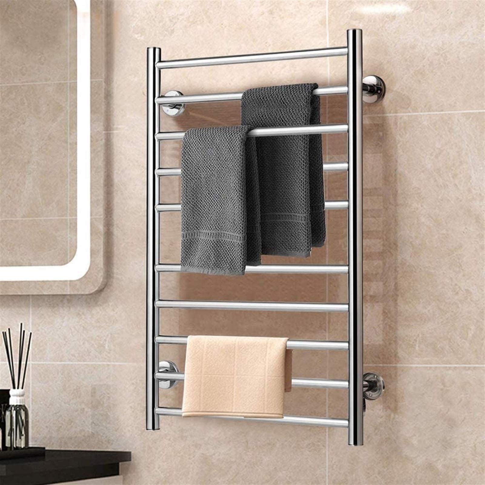 Toallero eléctrico calefactable de Acero Inoxidable con 5 Barras calefactables, tendedero de Toallas de Pared con calefacción y radiador para baño.