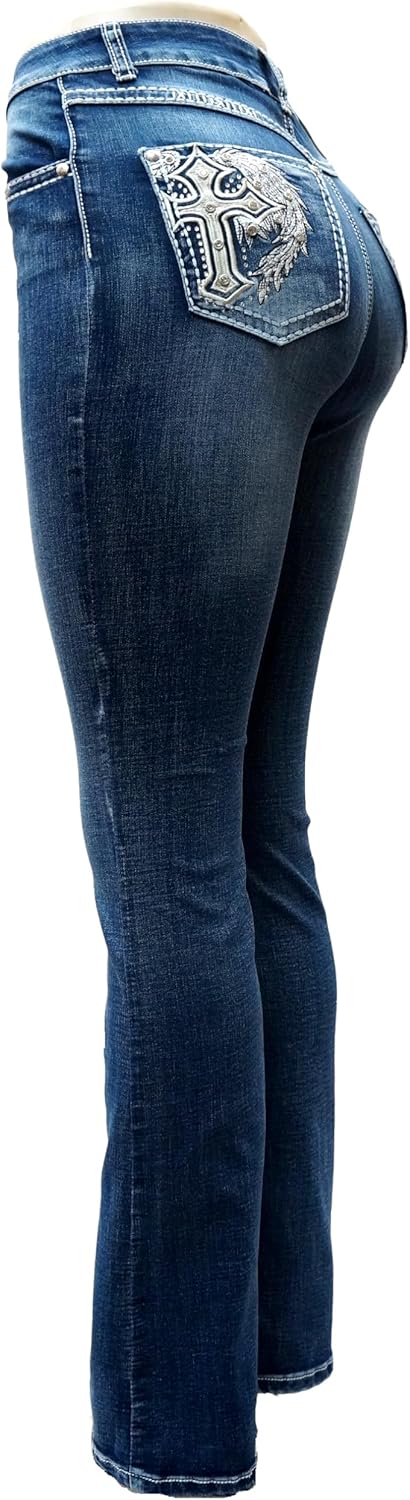 Jack David/Sweet Look Jean Classic Rhinestone Studded Denim Bootcut/Skinny Jeans Stretch - Image 3