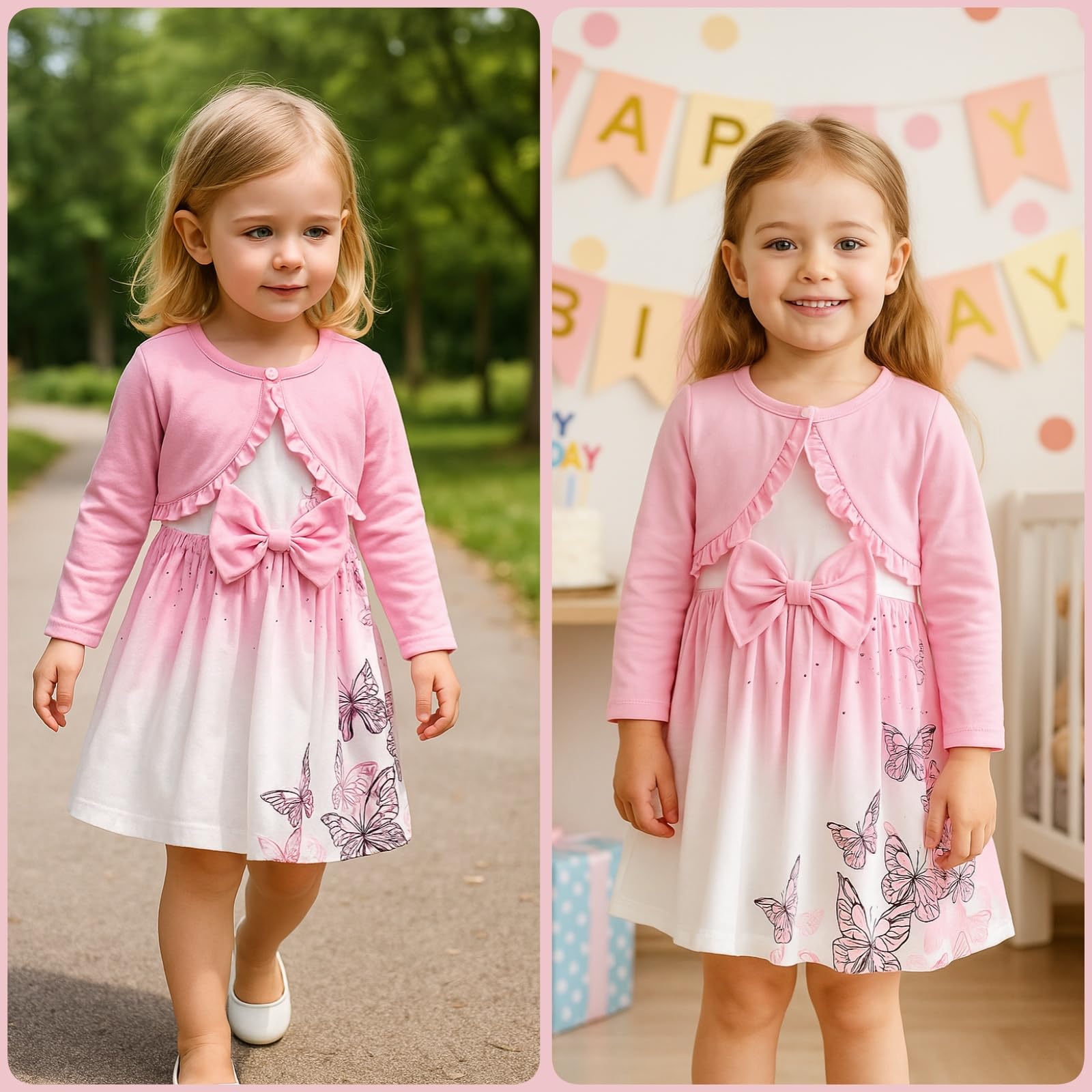 Kunyeah Neonate Vestito e Cardigan Set Infante Shrugle Cappotto Farfalla Stampa Gonna Bambino Manica Lunga Vestito
