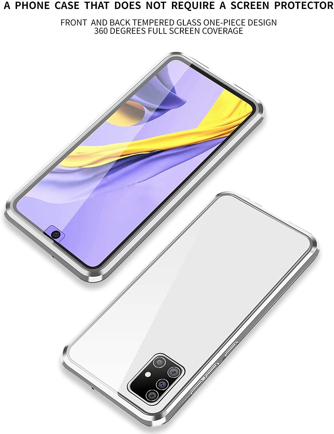 Samsung Galaxy A81/M60s/Note 10 Lite Case,ZHIKE Magnetic Metal Frame Front and Back Tempered Glass Full Screen Coverage One-Piece Flip Gradient Color Cover Anti-Slip Design[Support Wireless Charging]