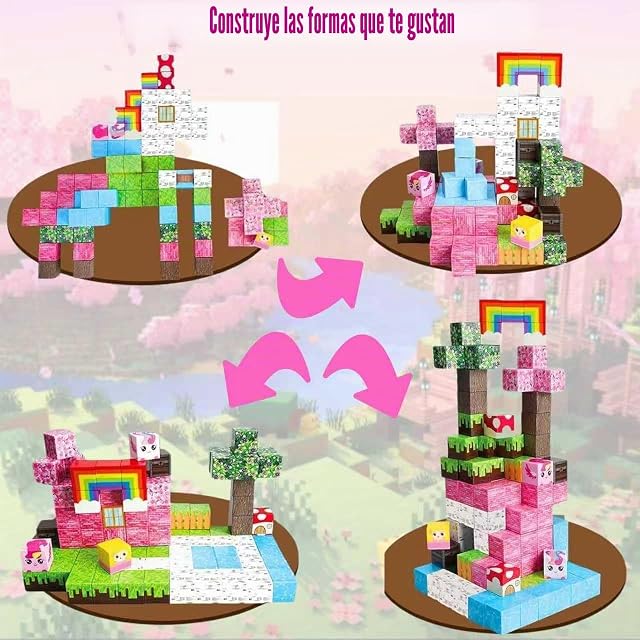 Foto 3 de 7 de Lubibi Construcciones magnéticas para niños 100 Unidades con Unicornio, Juegos de Cubos magnéticos