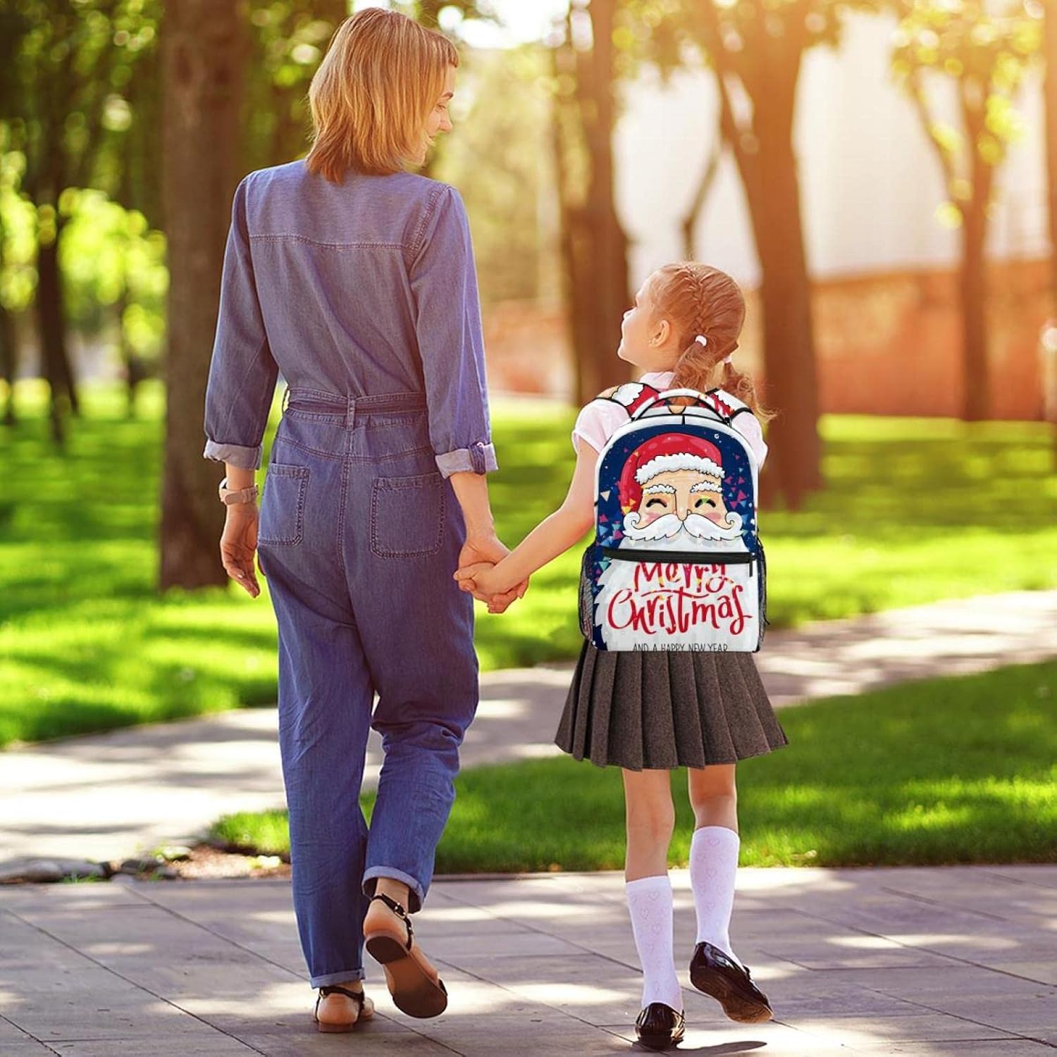 [WOSHJIUK] スクールバックパックトラベルバッグ、サンタクロースメリークリスマス、アウトドア ウォーク用デイパック スモール