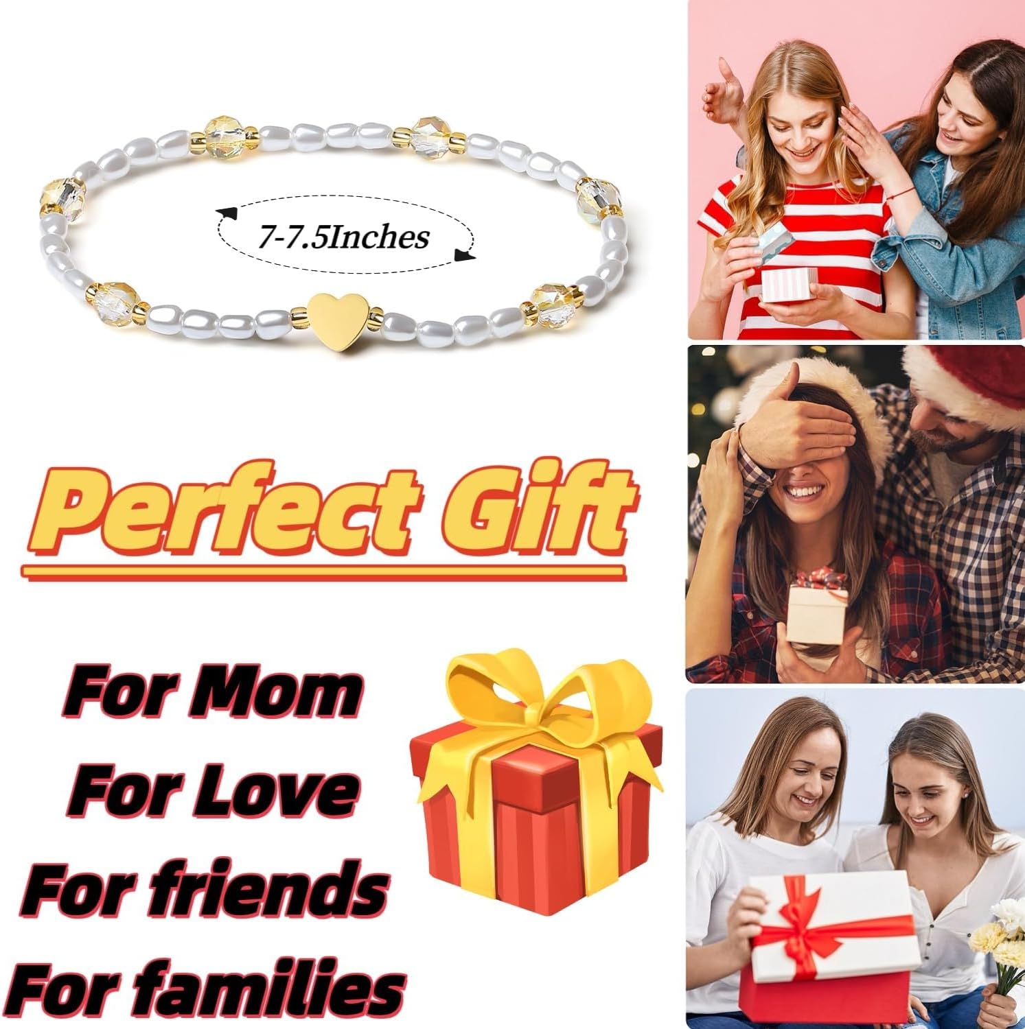 Handmade Original Gold Heart Austrian Crystal 4mm Pearl Stretch Jewelry Bracelet for Women Handmade Stretch Bracelets Women's Jewelry - Image 2