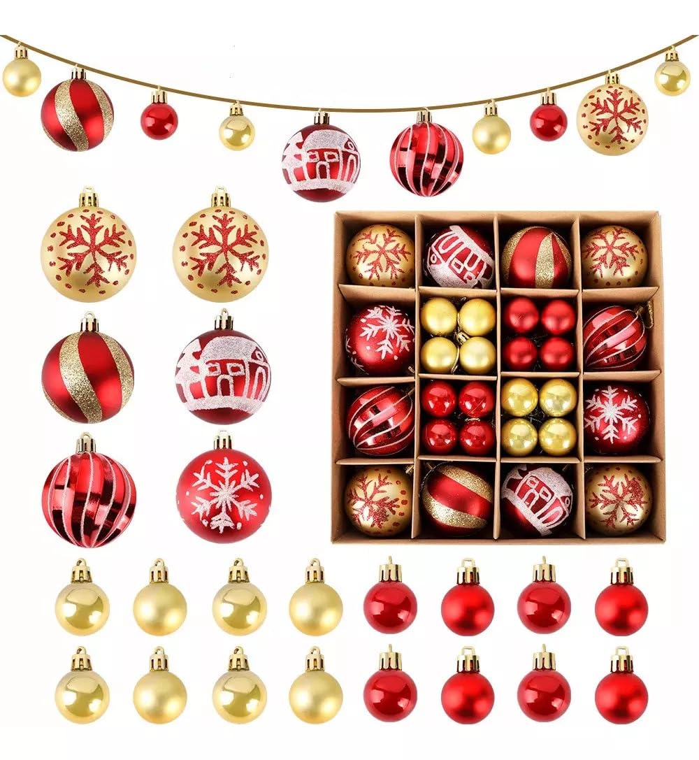 Christmas Ball Ornaments Decoration Set for Christmas Tree, Hanging Christmas Balls, Christmas Tree Decorations for Holiday Wreath Garland,Glitter Shatterproof Xmas Tree Baubles, Christmas Gift, 44PCS