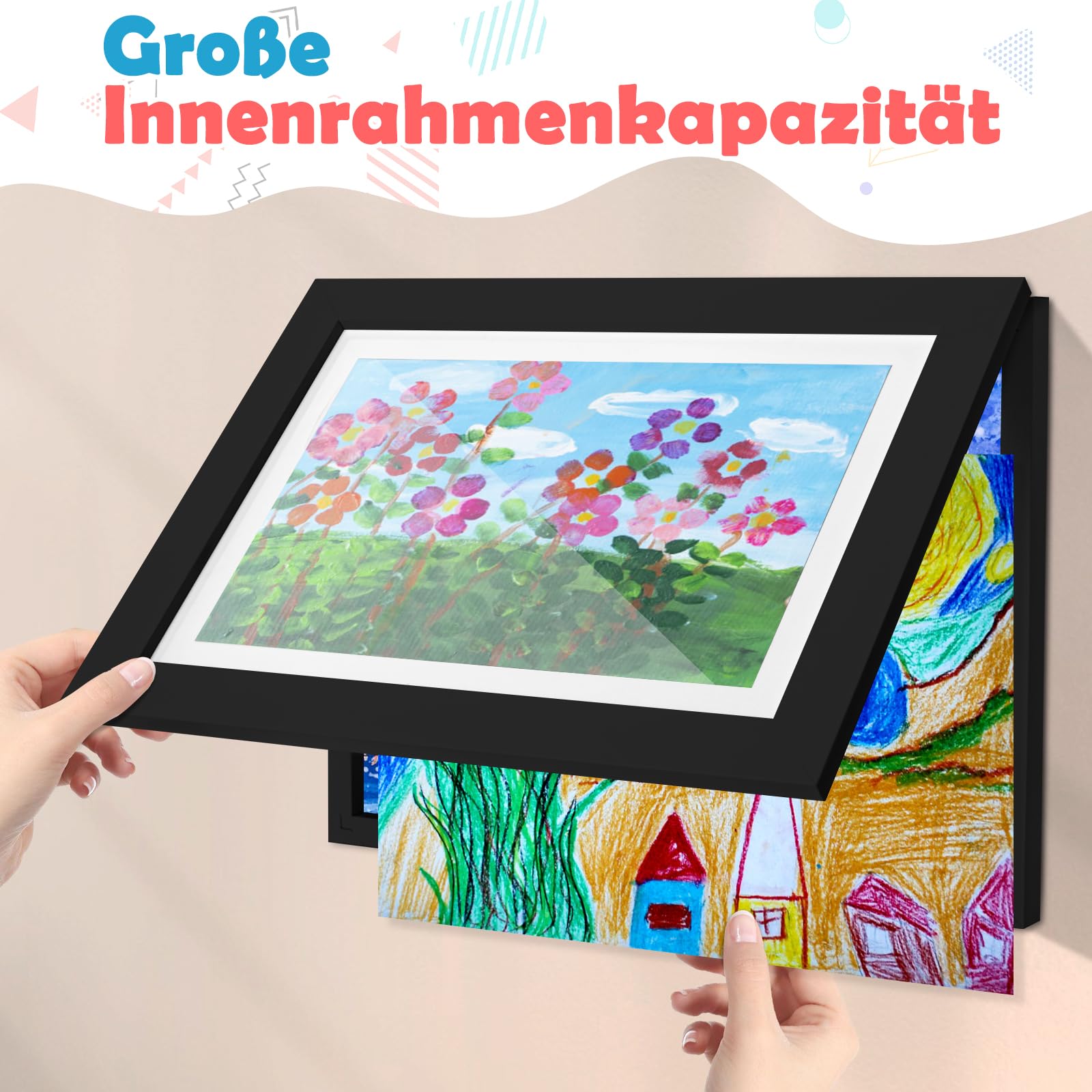 Dioxide Cadre Dessin Enfant A4, Cadre pour Dessin Enfant pour Photos D'Enfants, Cadre Photo D'art A4 Pliable Pour D'art, Photo (Noir)