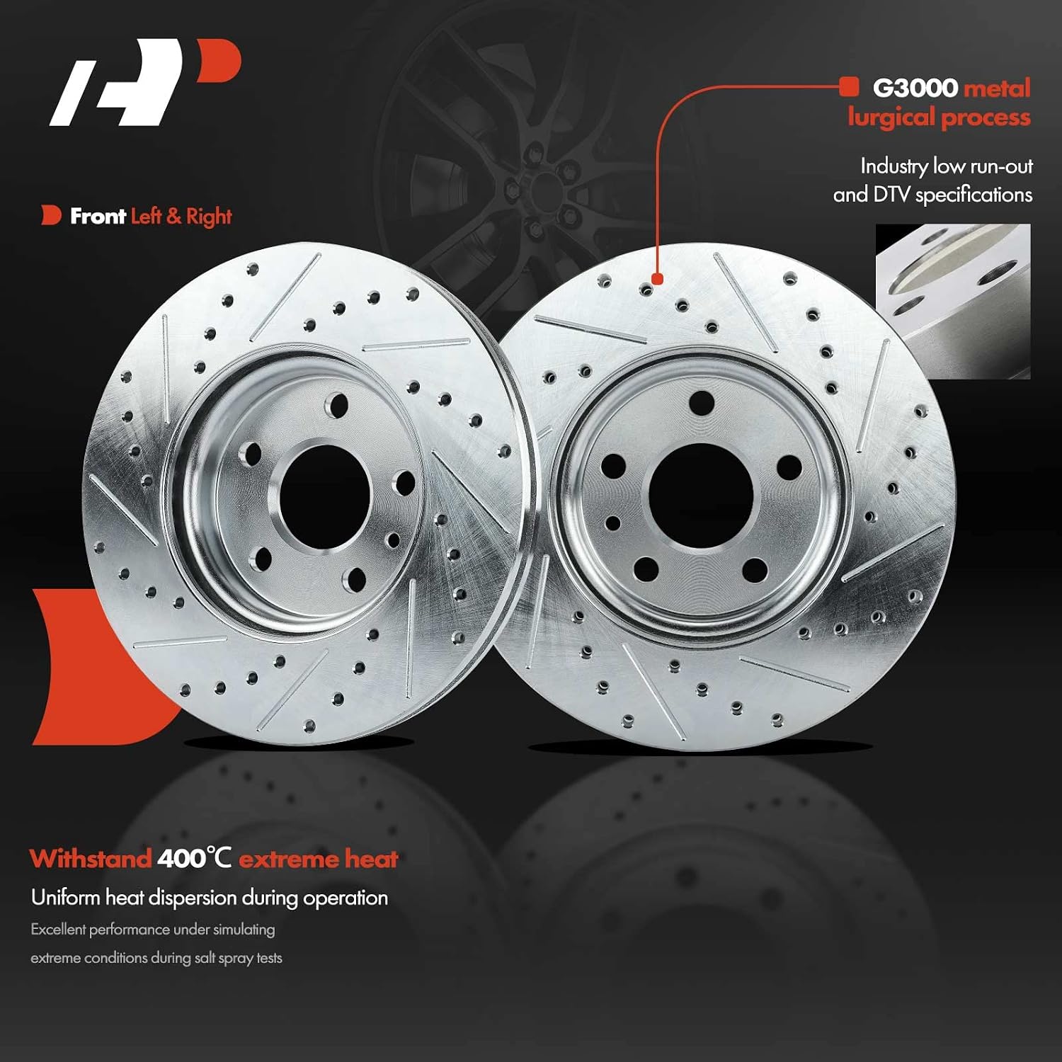 A-Premium 10.87 inch (276mm) Front Drilled and Slotted Disc Brake Rotors + Ceramic Pads Kit Compatible with Select Chevy Models - Cruze 2011-2015, Cruze Limited 2016, Sonic 2012-2017, 6-PC Set