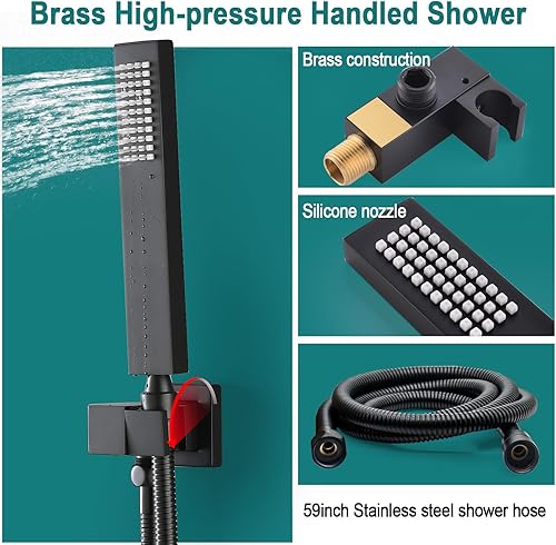 Miniatura 5 de HOMEDEC Sistema de chorros de ducha completo negro, juego de grifo de ducha LED de 16 pulgadas con 6 aerosoles corporales y válvula termostática de