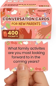 Prompta 400 Conversation Cards for New Parents Fun Questions to Connect and Talk About Parenting Essentials Gift for First-Time Mom & Dad 2.5" x 1.75" Sized Cards Expecting Couples