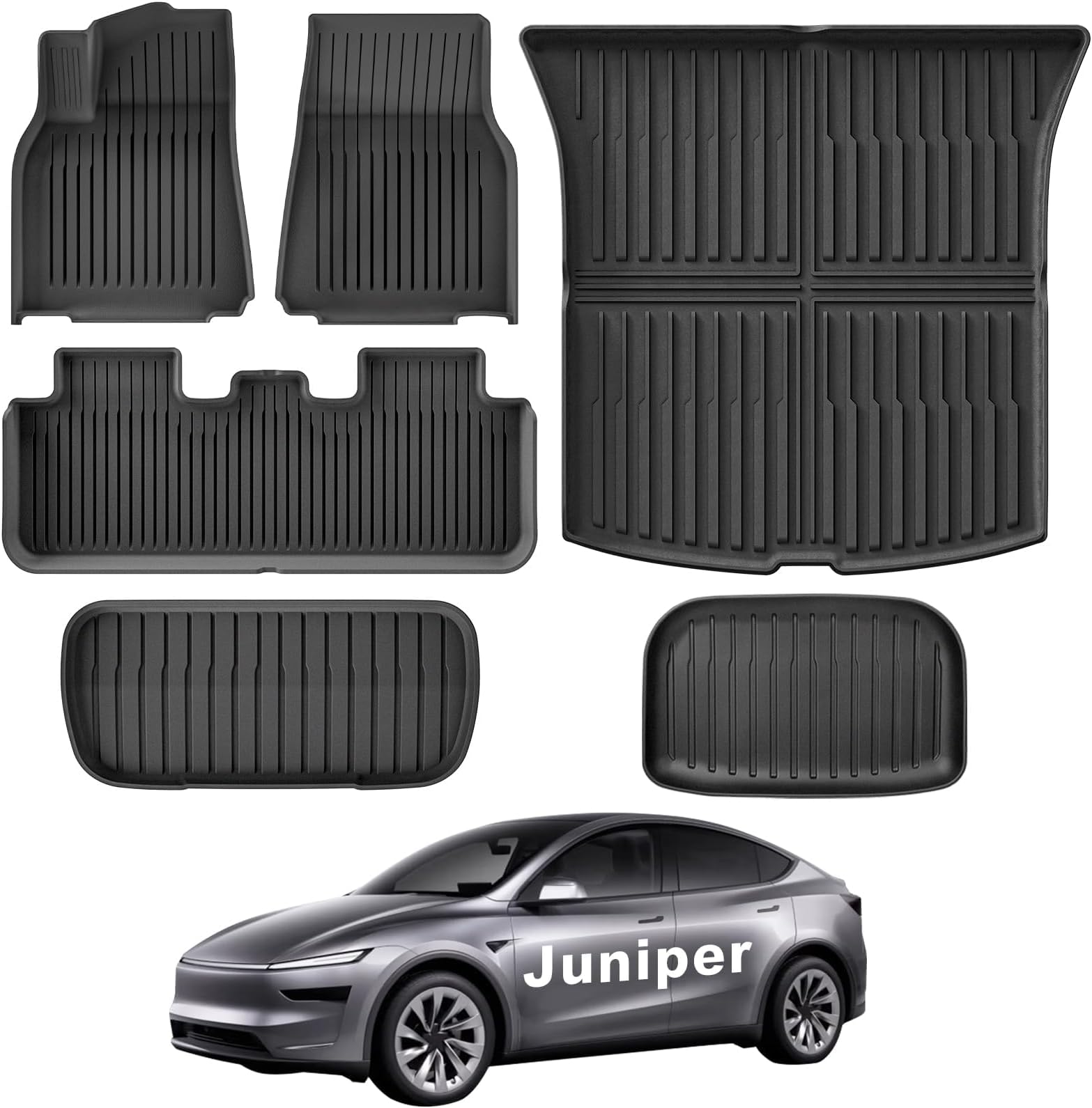 Weize New 2025 2026 Tesla Model Y Juniper Floor Mats and Cargo Liners 5-Seat All Weather Non-Slip Floor Liners and Cargo Trunk Mats Accessories, Set of 6 Mats (ONLY for Tesla Model Y Juniper)