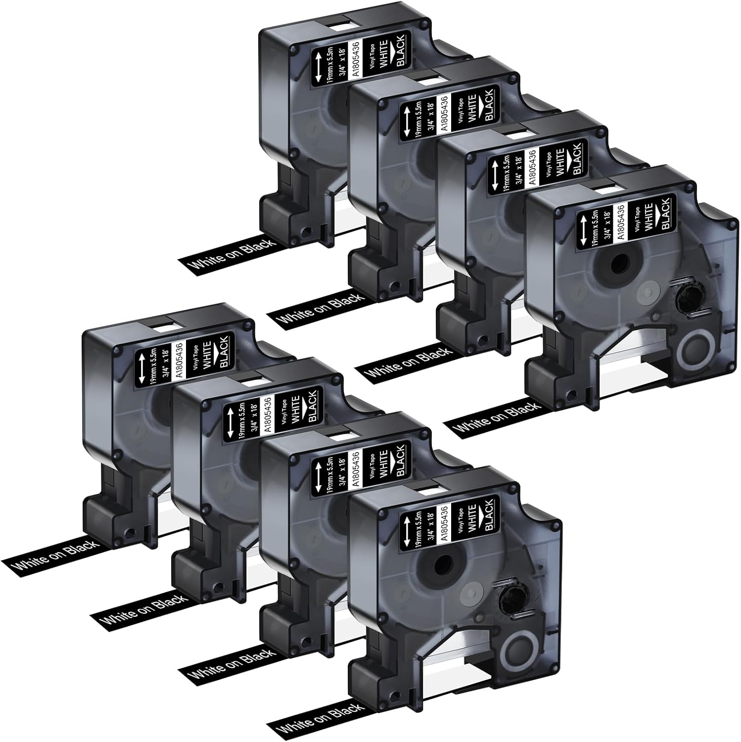 8 Pack Compatible for Dymo Rhino 1805436 3/4" 19mm White on Black Vinyl Permanent Industrial Label Tape for Rhino 4200 5000 5200 6000 and 3M Label Maker