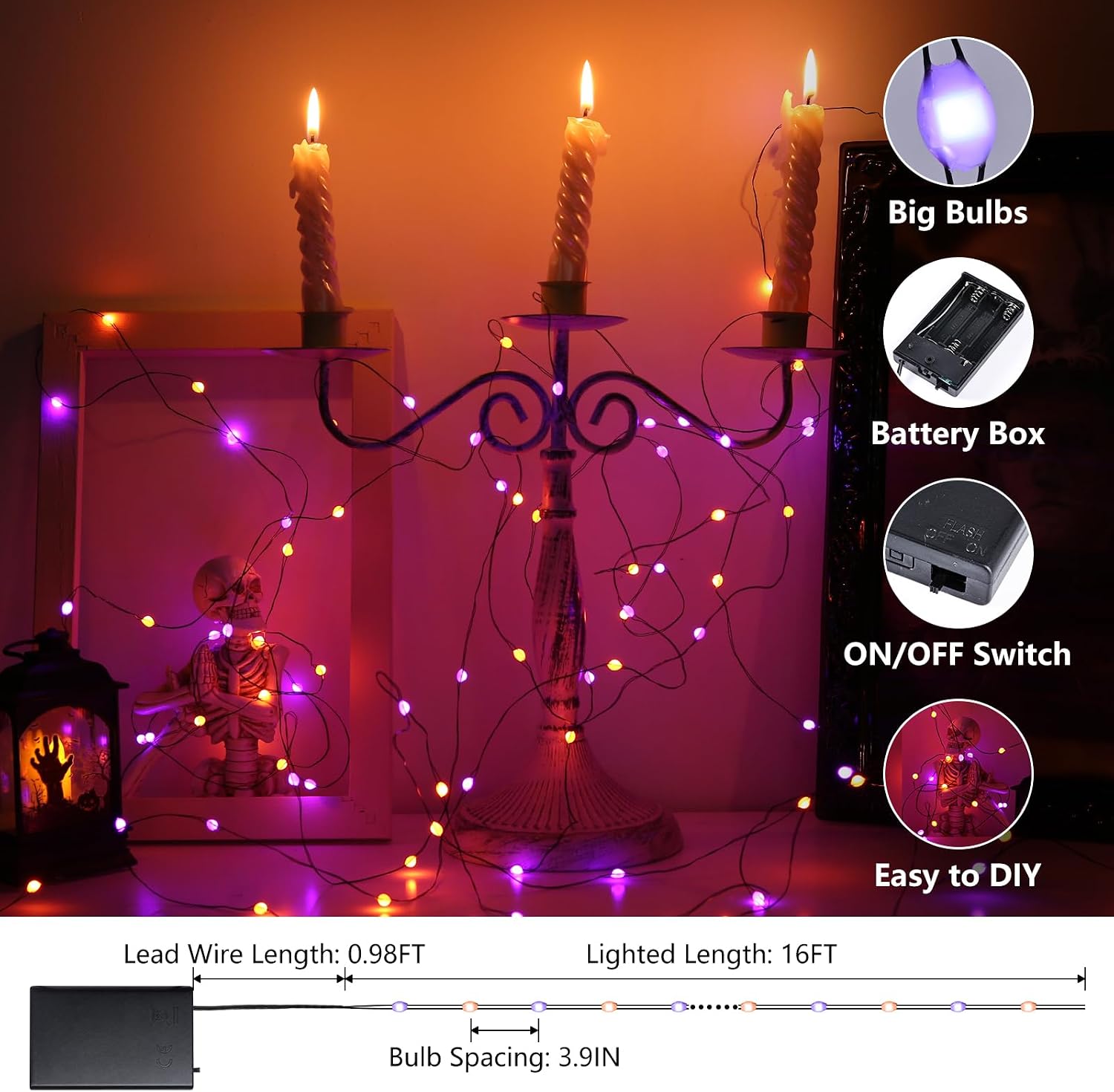 iBaycon 2 Pack 50 LED Battery Operated Halloween Lights Outdoor Waterproof image 4