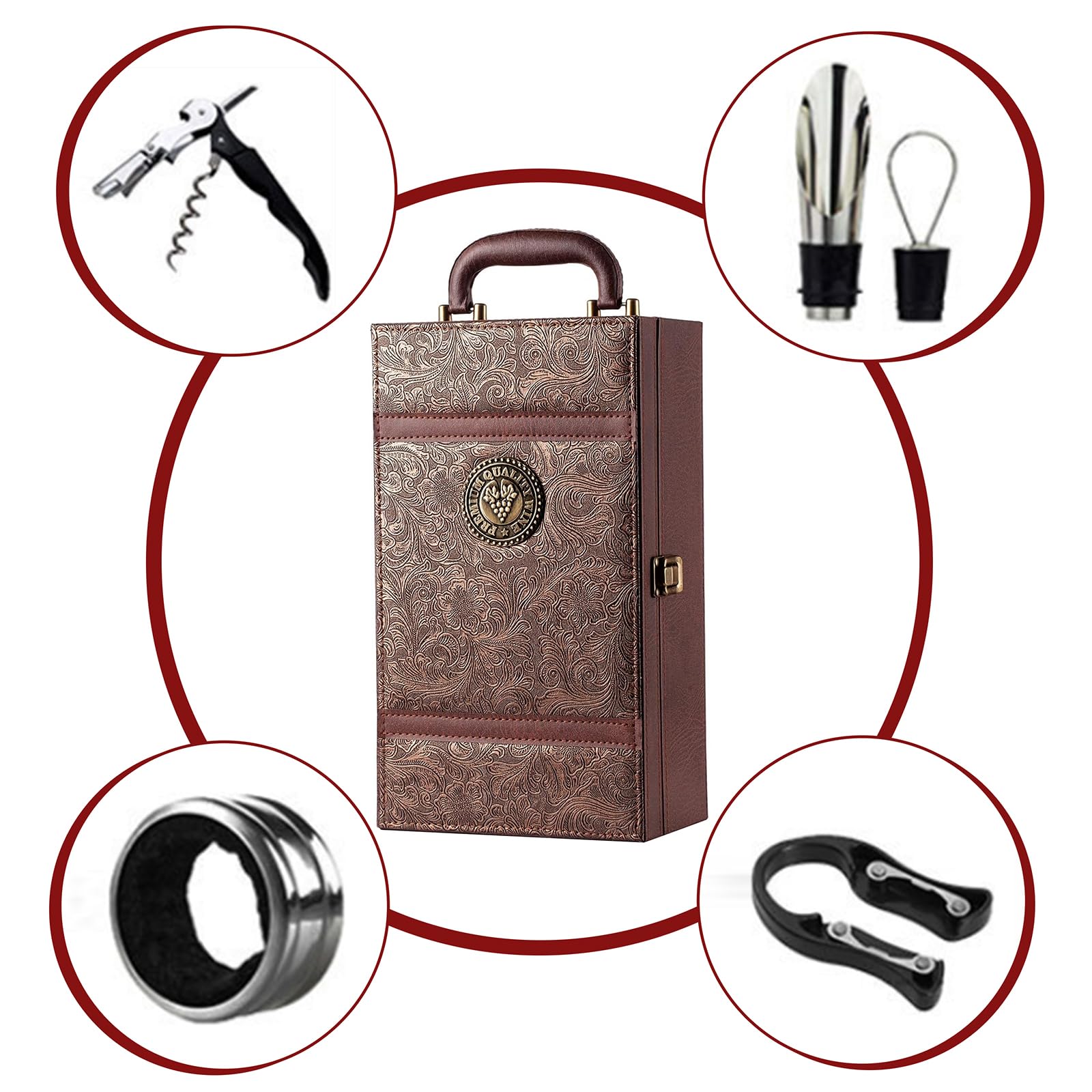 Weinflasche Box Sommelier Set Wein Geschenk Set Weintragekoffer für 2 Flaschen Weinkiste Geschenkset Weinkoffer für Hochzeit Jubiläum Party Reisen 35x20x12 cm