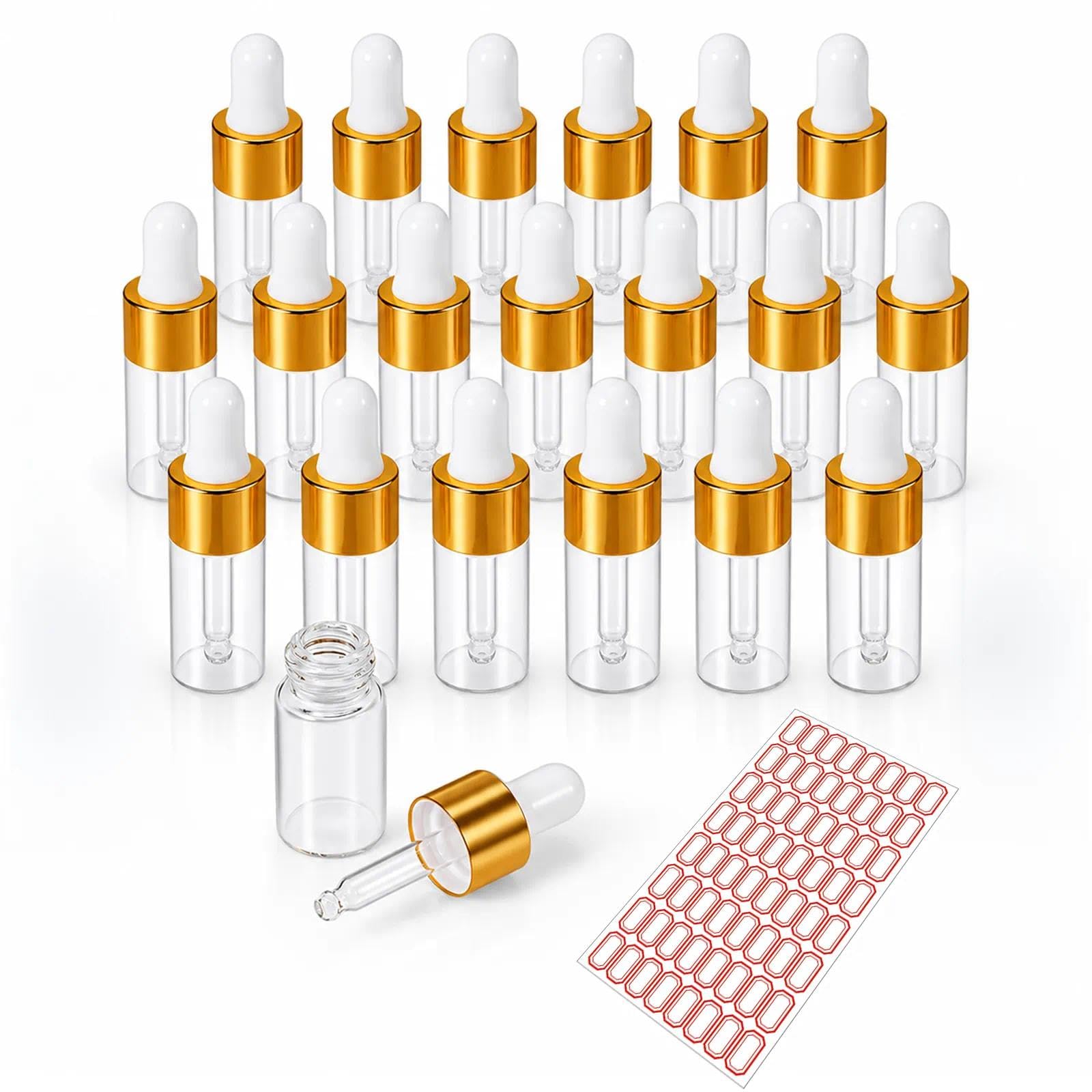 huoanpo 20PCS Mini Dropper Bottles & Pipette Bottles,3ml Gold Cap