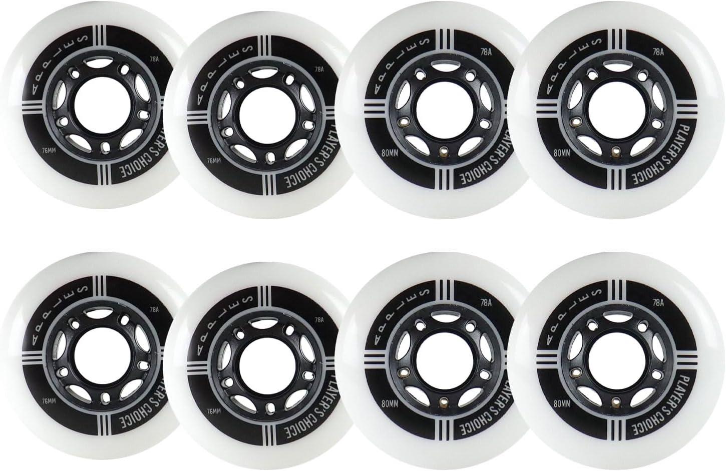 Player's Choice Indoor Roller Hockey Wheels 8-Pack - Apples White Dual-Pour 78A Hardness for Skates - Super High Rebound Urethane