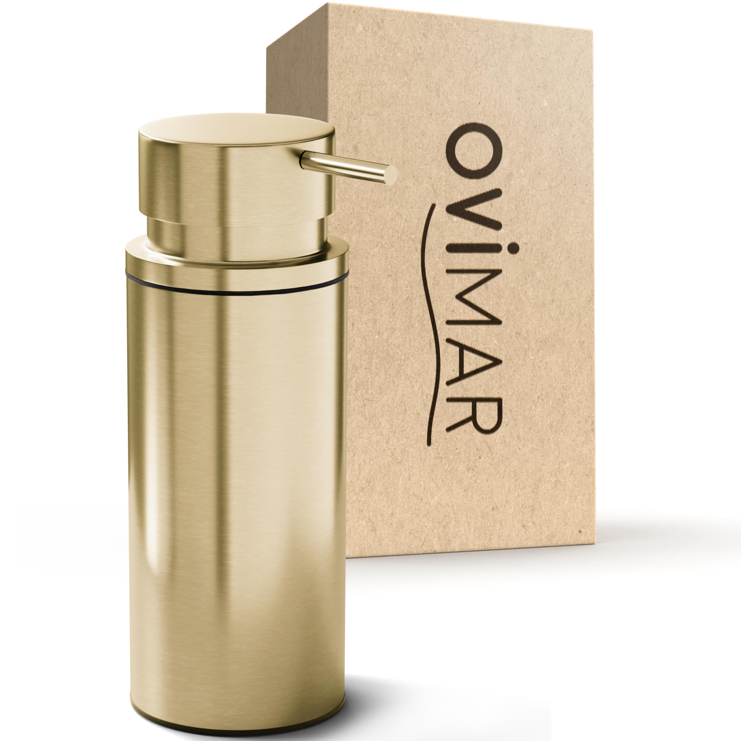ovimar Dispensador de jabón Solastranden | oro | acero inoxidable | independiente sin taladrar | con apertura extra grande fácilmente rellenable | para el baño o la cocina
