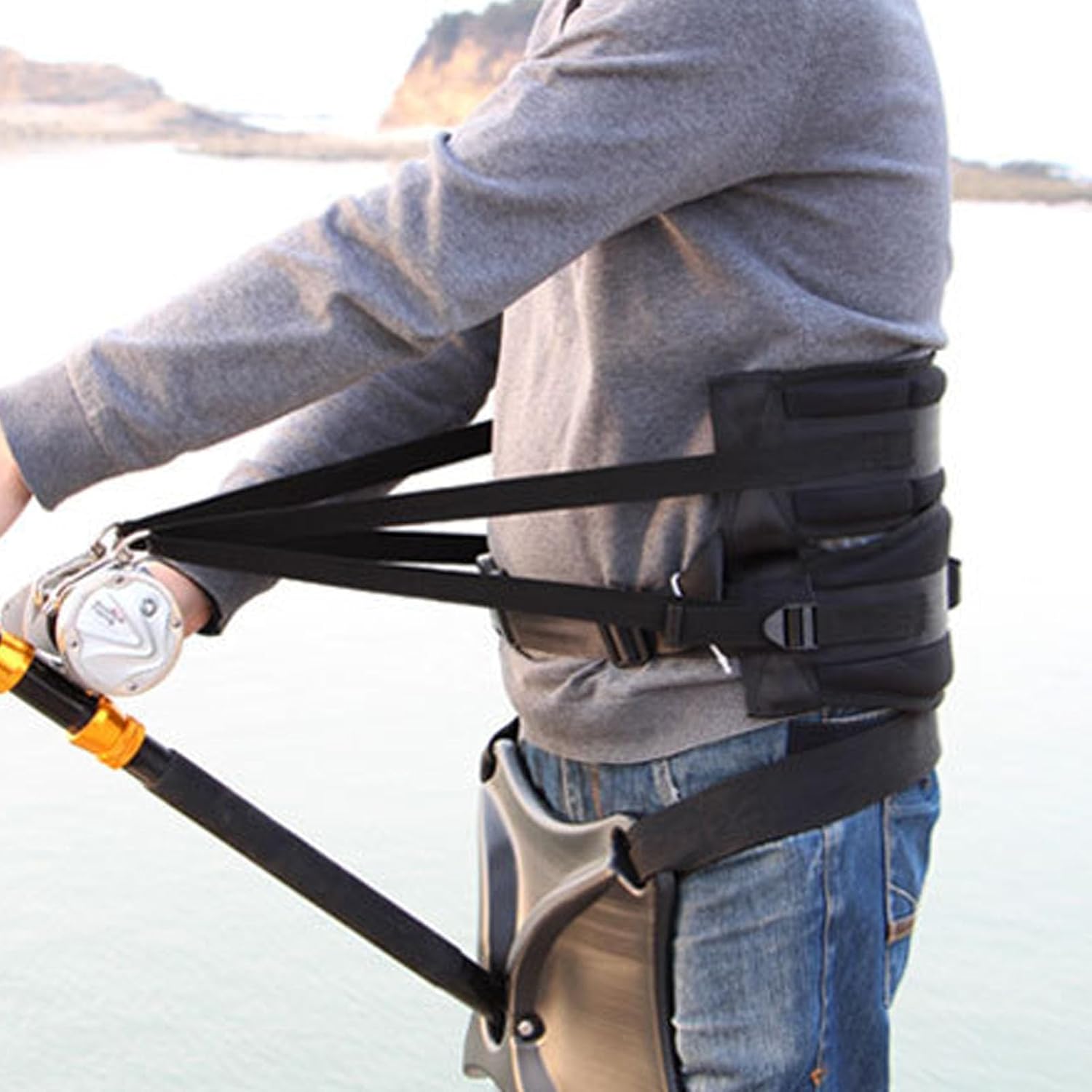 Fishing Waist Belt, Adjustable Foam Padded Non Slip Oxford Fabric Fishing Rod Holder with Multifunctional Design, for Boat Deep Sea Lure Rock Jigging Fish