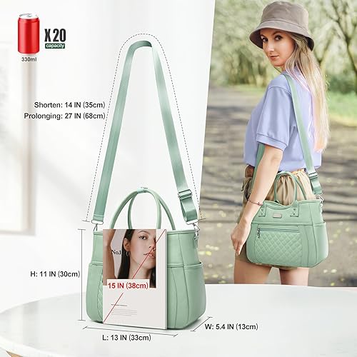 Miniatura 5 de Bolsa de almuerzo para mujer, aislada, a prueba de humedad, de piel sintética, grande, a prueba de fugas, congelable, reutilizable, portátil, para