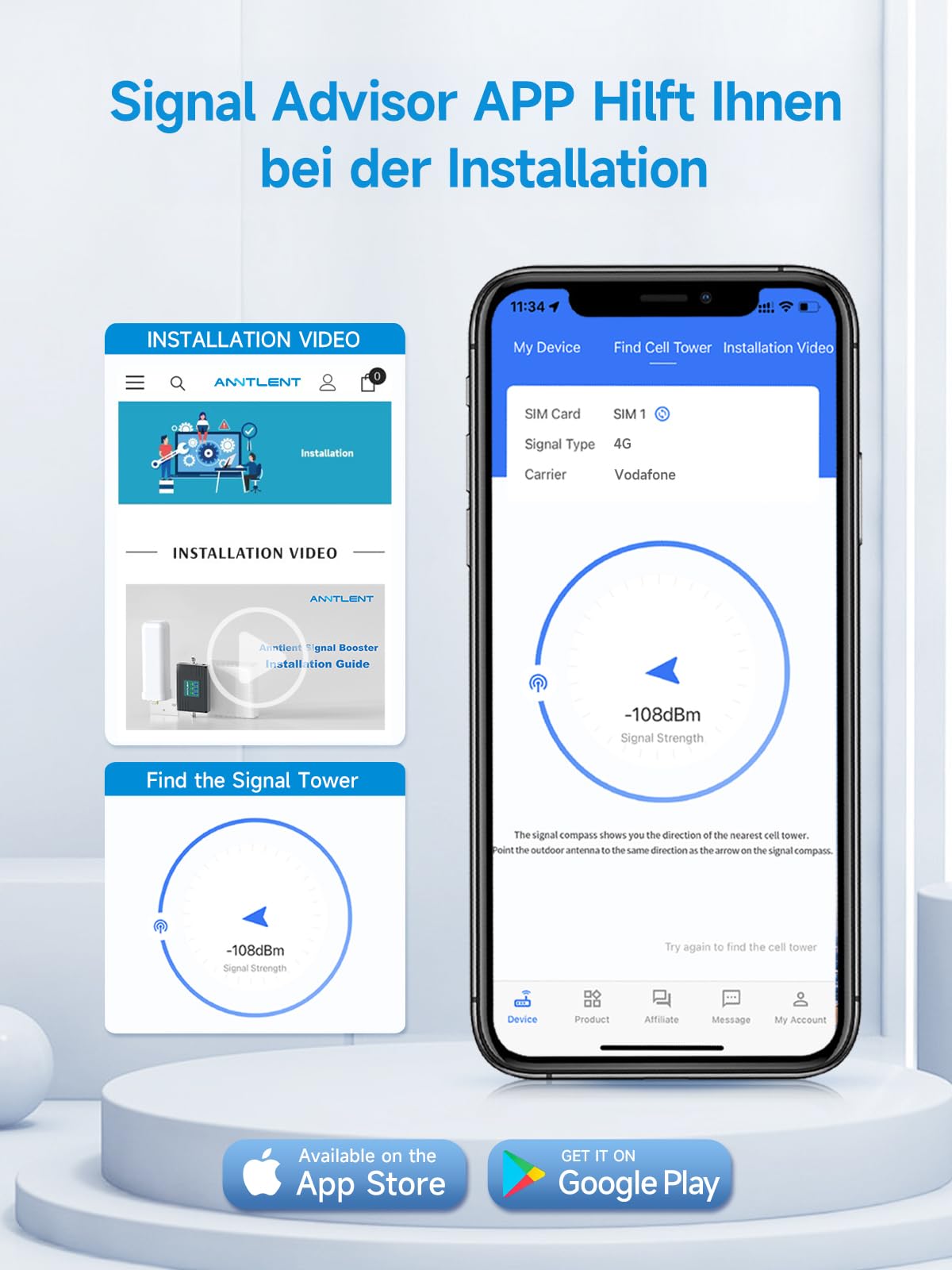 Handy Signalverstärker Triband-Repeater Verstärker Alle Netze LTE GSM 3G 4G 800MHz 900MHz 2100MHz EGSM WCDMA UMTS Verstärker Sprachanruf und Daten für Multi Mobile Netzwerkanbieter