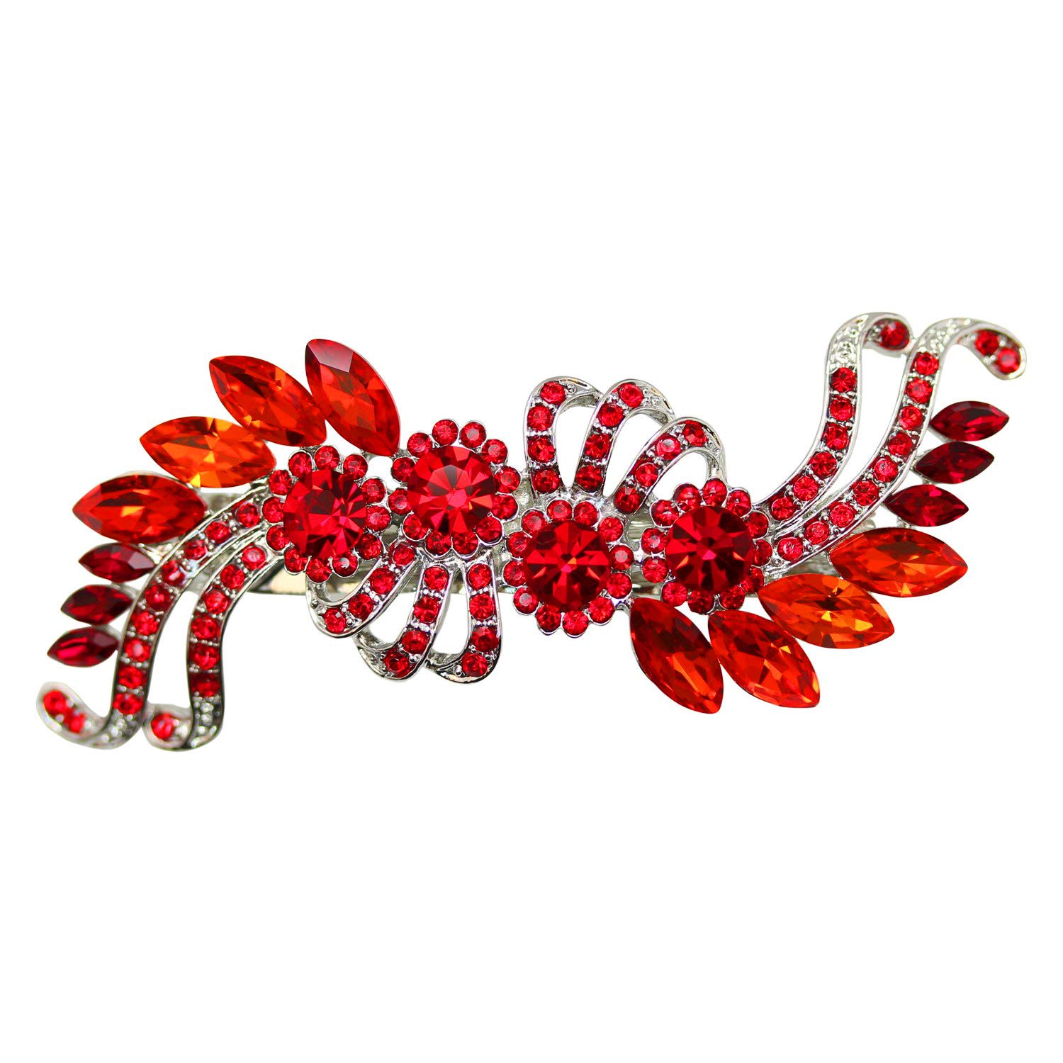 Faship Red Floral Crystal Hair Barrette Clip