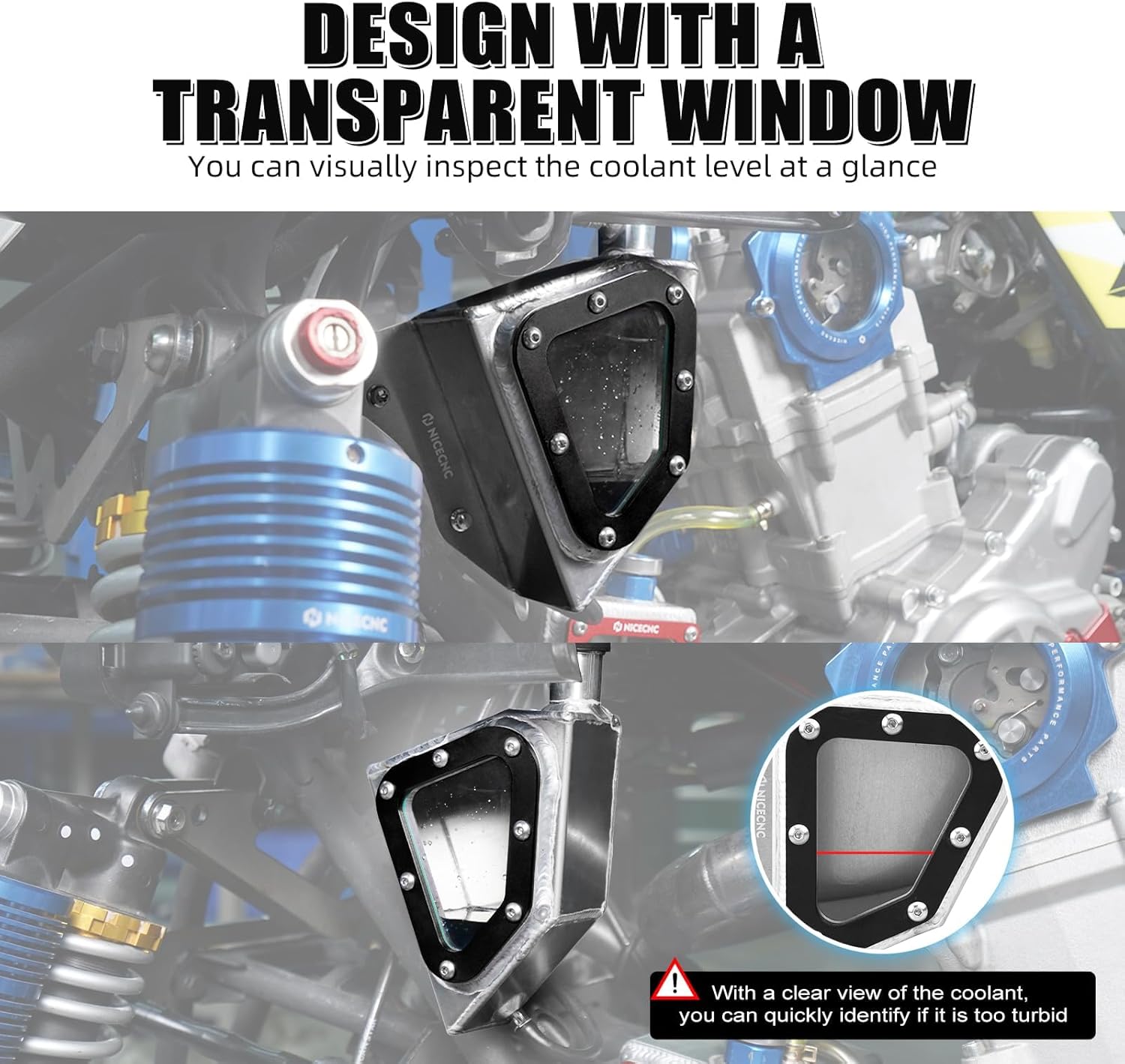 NICECNC Aluminum Radiator Tank, Reservoir Expansion Tank Compatible with Yamaha Raptor 700/700R 2013-2026, Replacement for 1PE-F1871-00-00 Black
