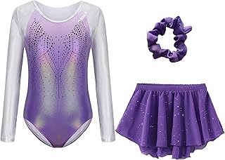 SEAUR Girls' Multicolour Gymnastics Leotard Skirt Set Long Sleeve Ballet Outfit