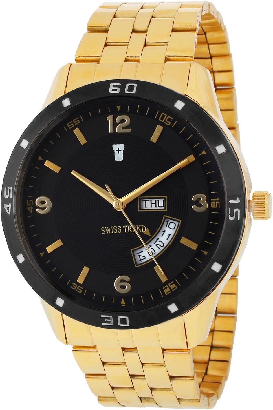 Swiss Trend Attractive Tornado Golden Chain Day & Date Black Dial Men's Watch|Boy's Watch