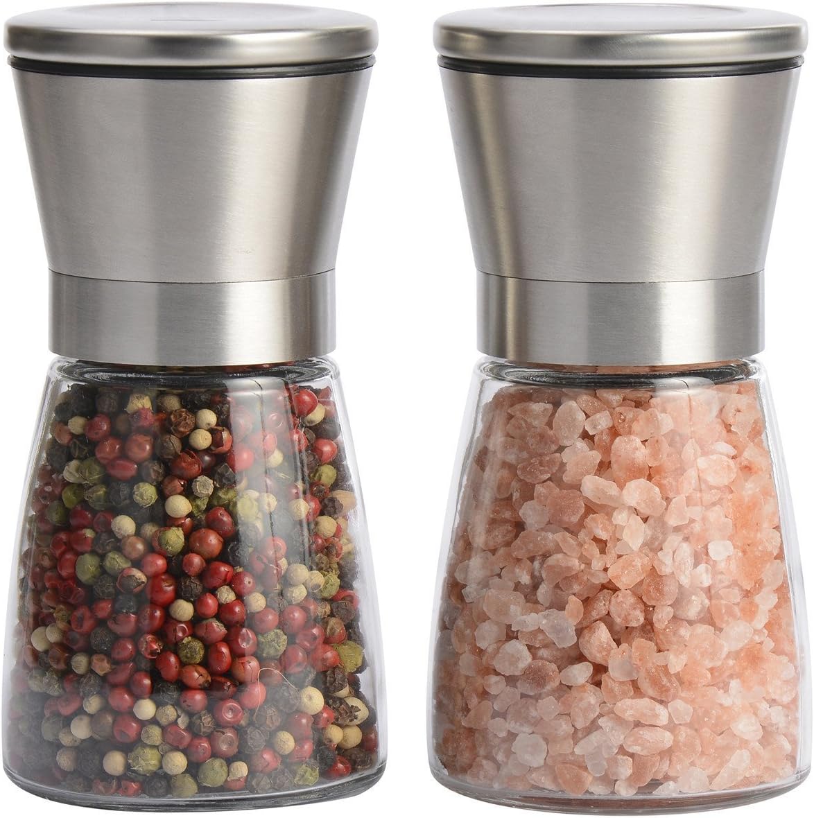 Lee Sentec Salt and Pepper Mill Set 2x Pack with Adjustable Gauge, Stainless Steel Spice Mill