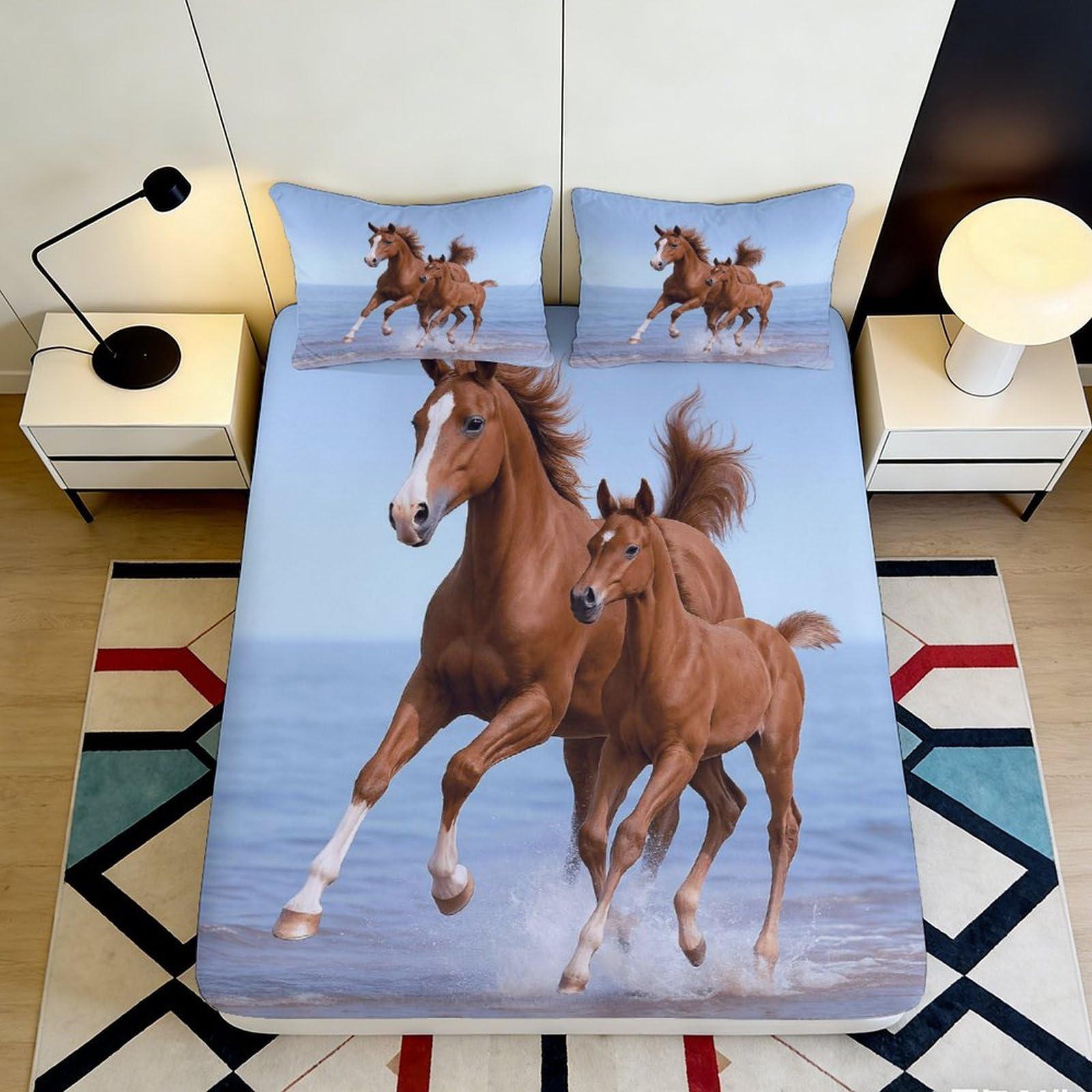 Jqzkxnhpbr Style-10 3D Printed Running Horse Fitted Sheet Microfiber Soft Anti-Slip Brown Stallion Bed Cover For Bedroom Dorm Decor 90X200x25cm