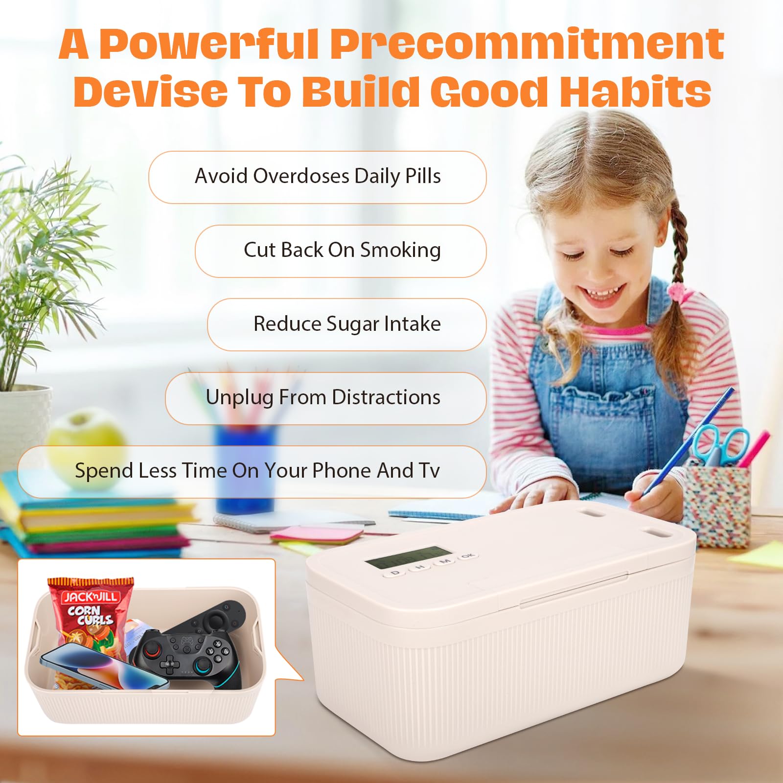 Safe Timed Lock Box,Time Locked Boxes with Emergency Unlock,Self-Control Lockable Storage Box,Phone Lock Box with Timer Unplug from Phones,Video Games,Social Media,Snacks - Image 2