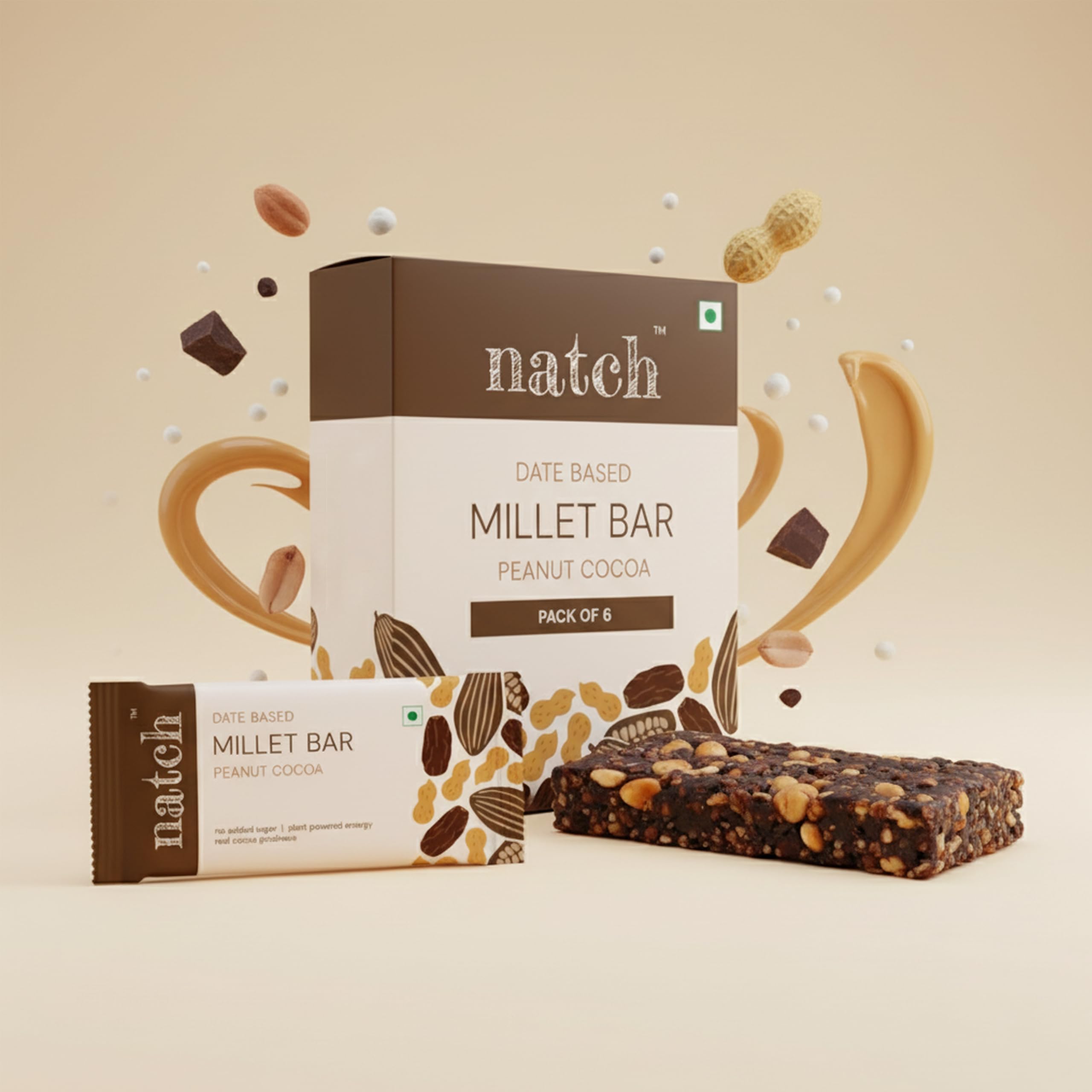 Natch Peanut Cocoa Energy Bar | Healthy Snack with Roasted Peanuts, Cocoa & Jowar Millet | Naturally Sweetened with Dates | Vegan, Gluten-Free, Plant-Based Guilt-Free Snack, Pack of 6 (40g each)-image-30