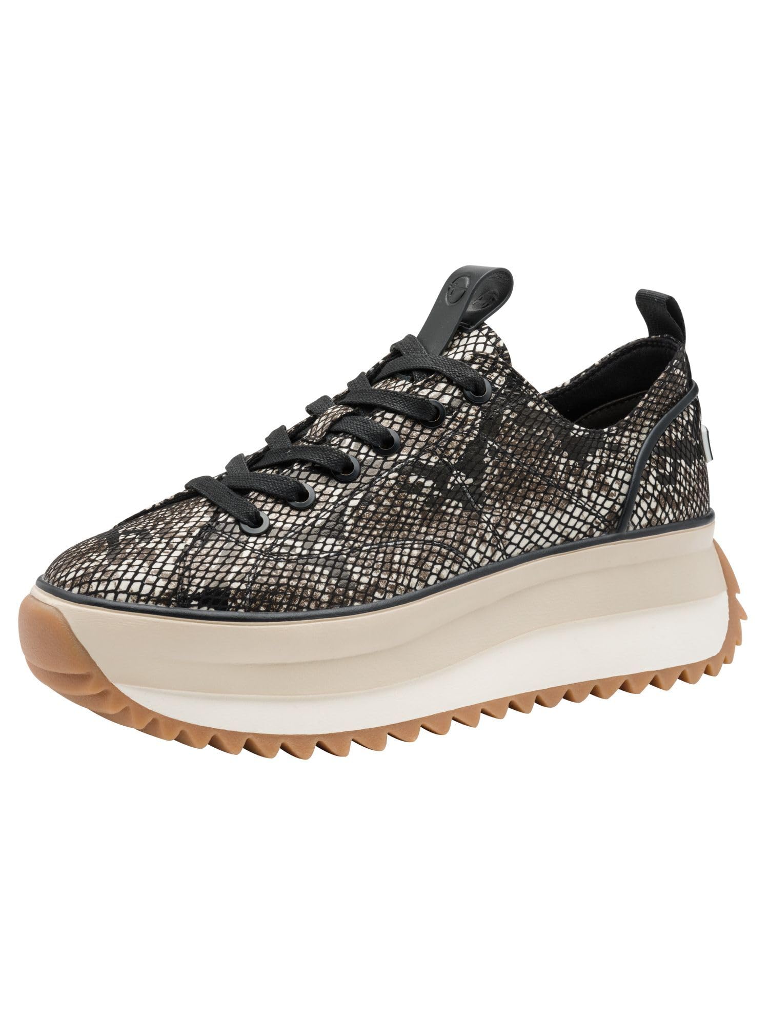 Tamaris Women's Vegan Lace-Up Shoes, Black Snake, 6.5 UK