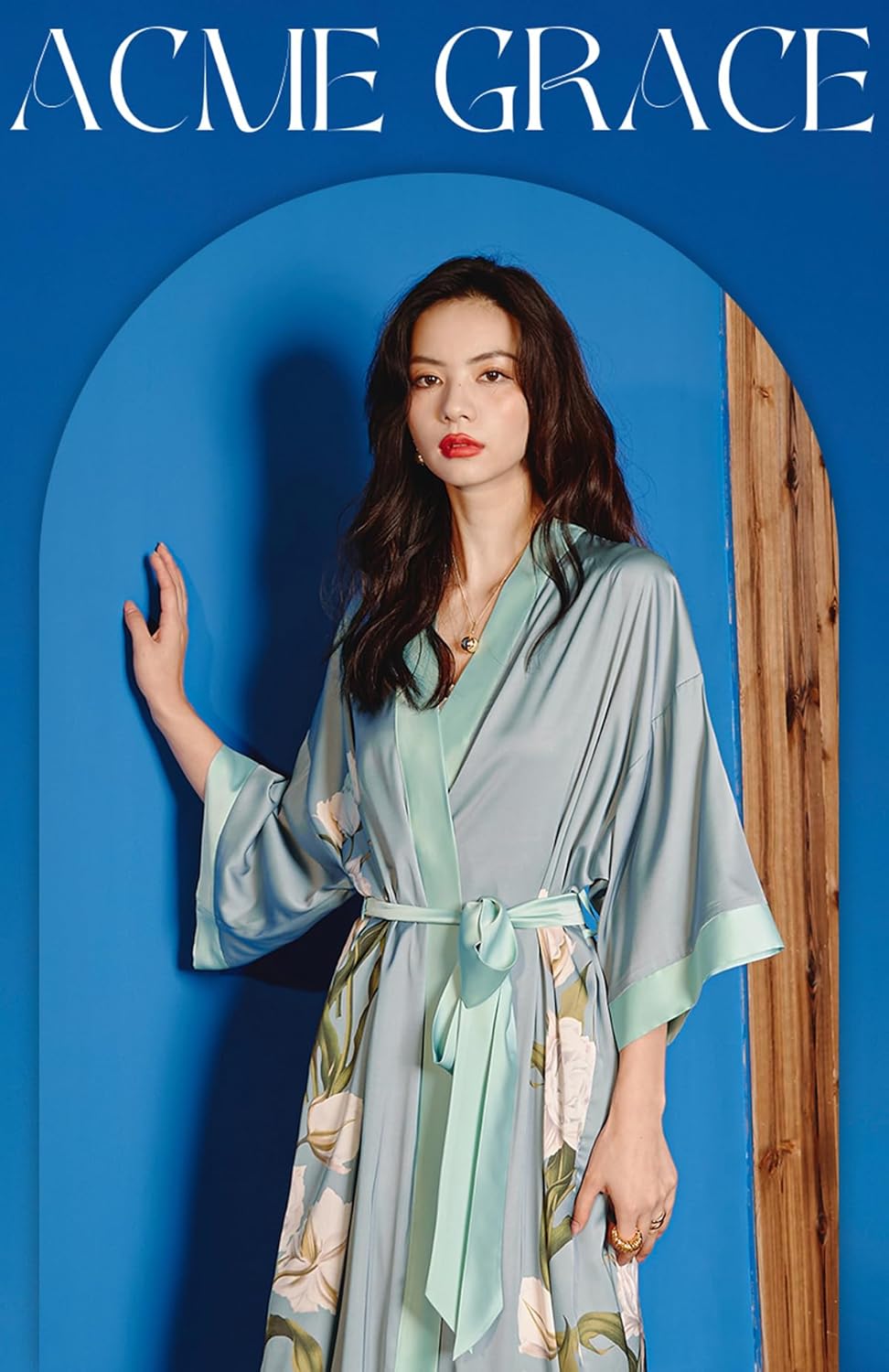 Silk Satin Robe for Women Long Japanese Kimono Robe Lightweight Soft Bathrobe Floral Luxury Dressing Gown - Image 5