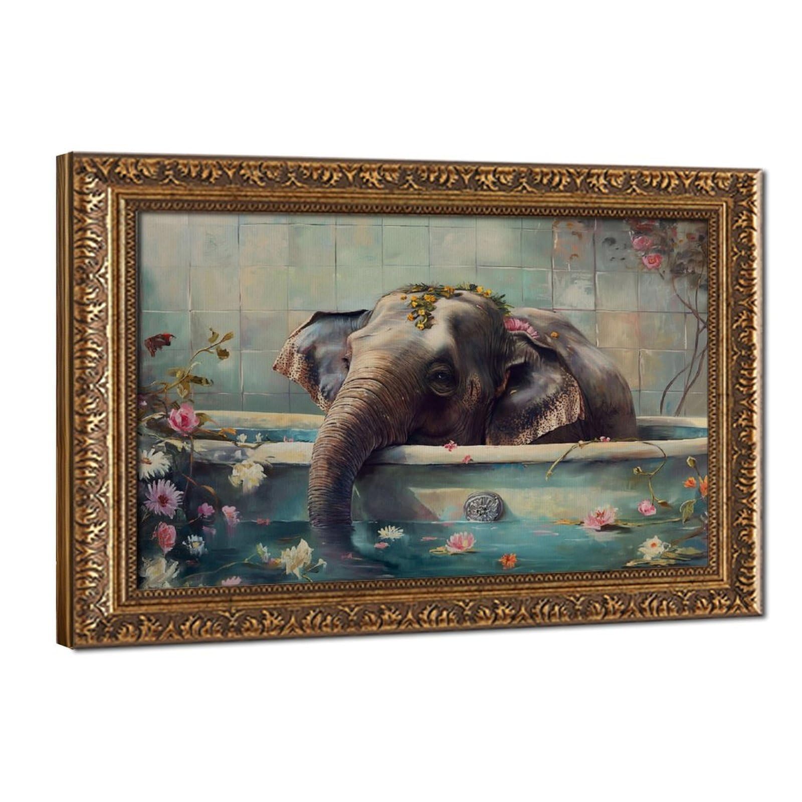 Bareronor Bathroom Elephant Poster Canvas Poster Bedroom Decor Landscape Office Room Decor Gift 24" L X 36" W