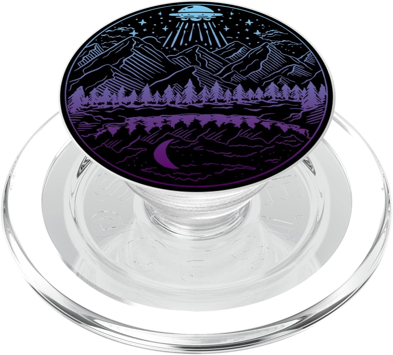 PopSockets Galaxy UFO Abduction Space Astronaut Nature Lake Moon Alien PopSocket for MagSafe Compatible with iPhone 12, 13, 14 Series (Clear)