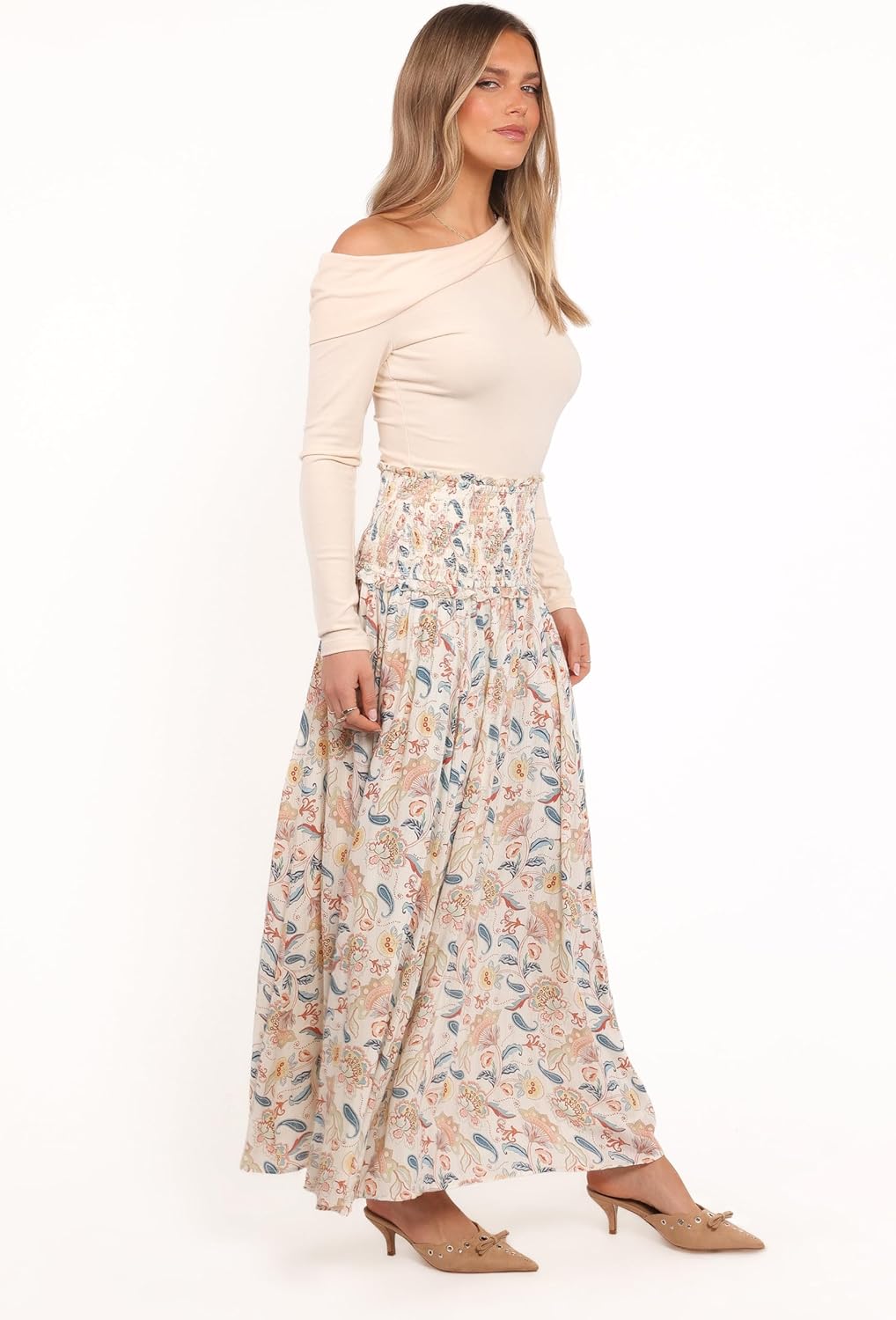 Petal & Pup Women's Seana-Shirred-Waist-Maxi-Skirt-Paisley