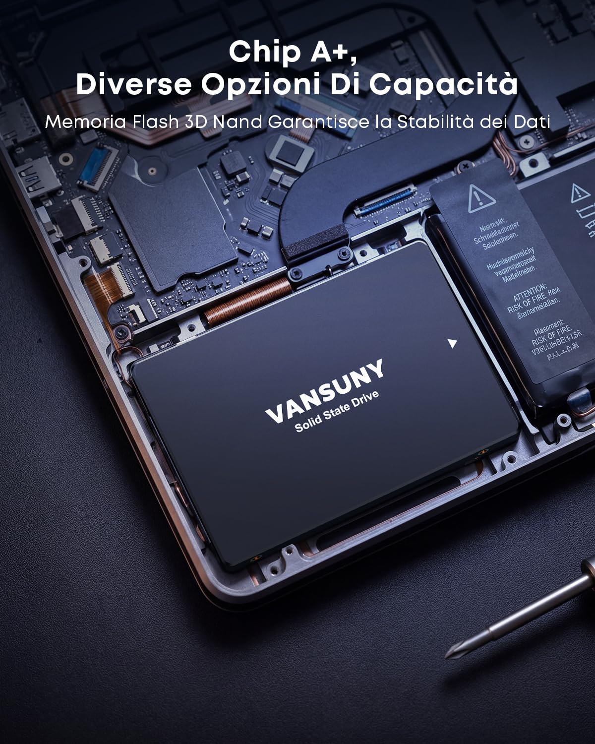 Vansuny X12 SSD Interno 128GB 2.5 Pollici SATA III 6Gb/s, Unità a Stato Solido 3D NAND TLC, Lettura 450MB/s Scrittura 330MB/s per PC, Laptop, Professionisti IT e Creativi