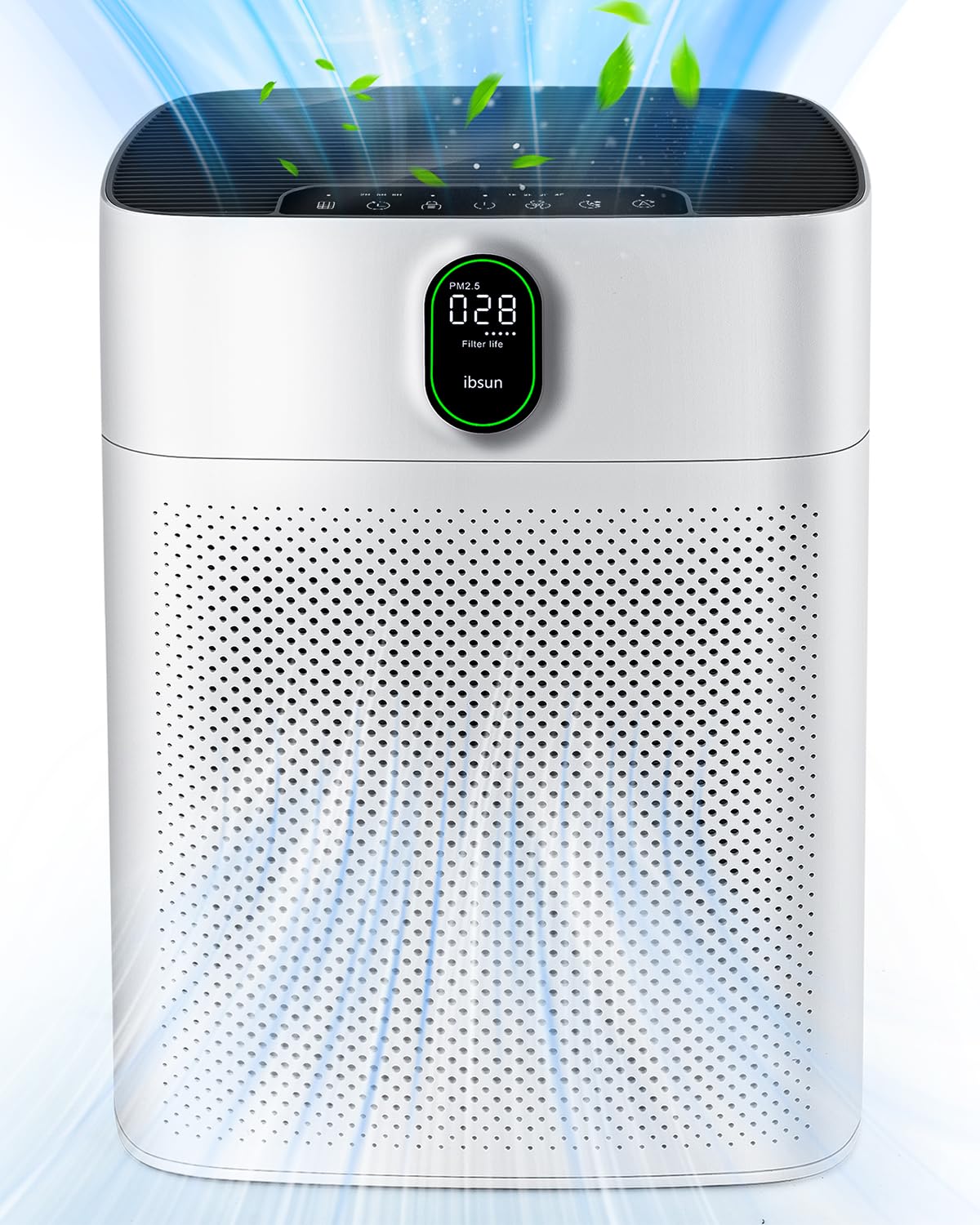 ibsun Air Purifier for Large Rooms up to 100㎡ with PM2.5 Sensor, True HEPA H13 Filter for Smoke, Dual-Sided Air Intake, 24dB Quiet Operation