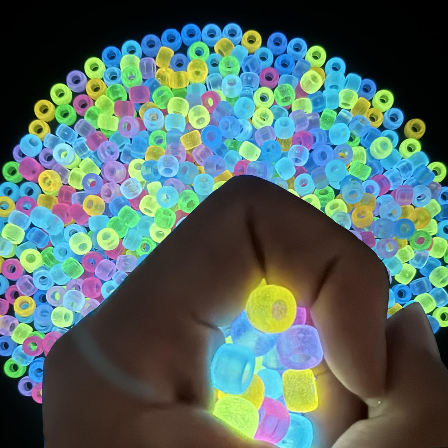 LYMOOR 1200 Glow in The Dark Pony Beads, Shine Pony Beads Bulk, Assorted Colors Mixed, Kandi Hair Bead Bracelet Making Kit, Crafts Necklace Jewelry DIY Gifts