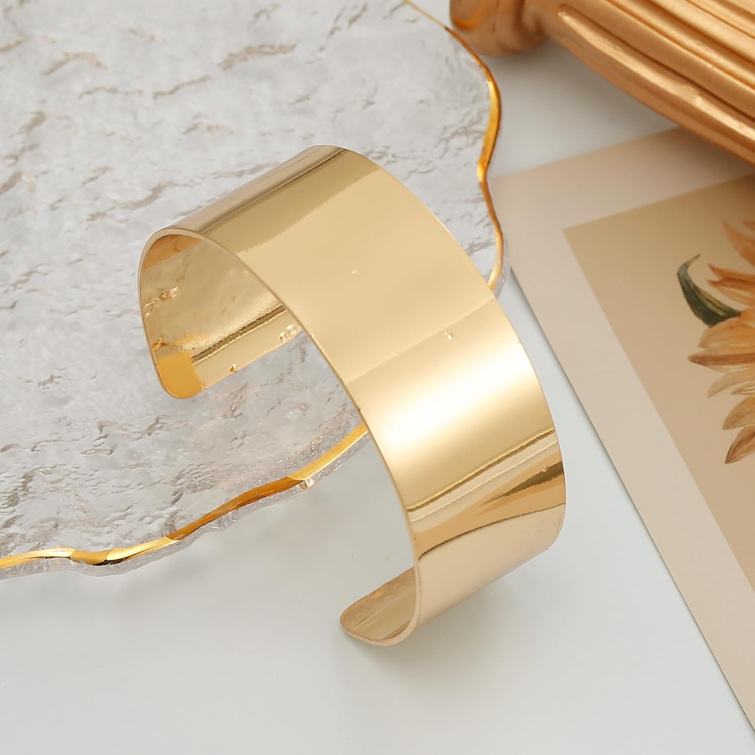 BOMAIL 2PCS Cuff Bangle Bracelets for Women - 14k Gold Plated Adjustable Open Statement Wide Bangles Gold Sliver Wrist Cuff Wrap Bracelets Jewelry - Image 7