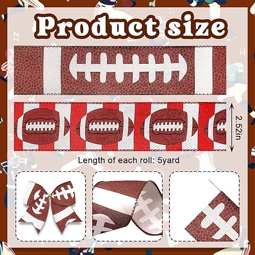 Vista 2 de 2 rollos de cintas de fútbol para manualidades, rugby de fútbol con borde con cable, cinta de arpillera marrón y roja, rollos deportivos, cintas