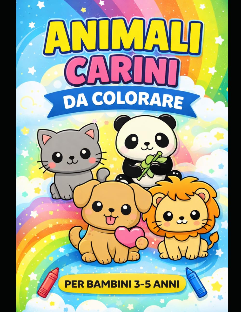 Animali Carini da Colorare per Bambini 3-5 Anni: Libro facile con disegni grandi e semplici