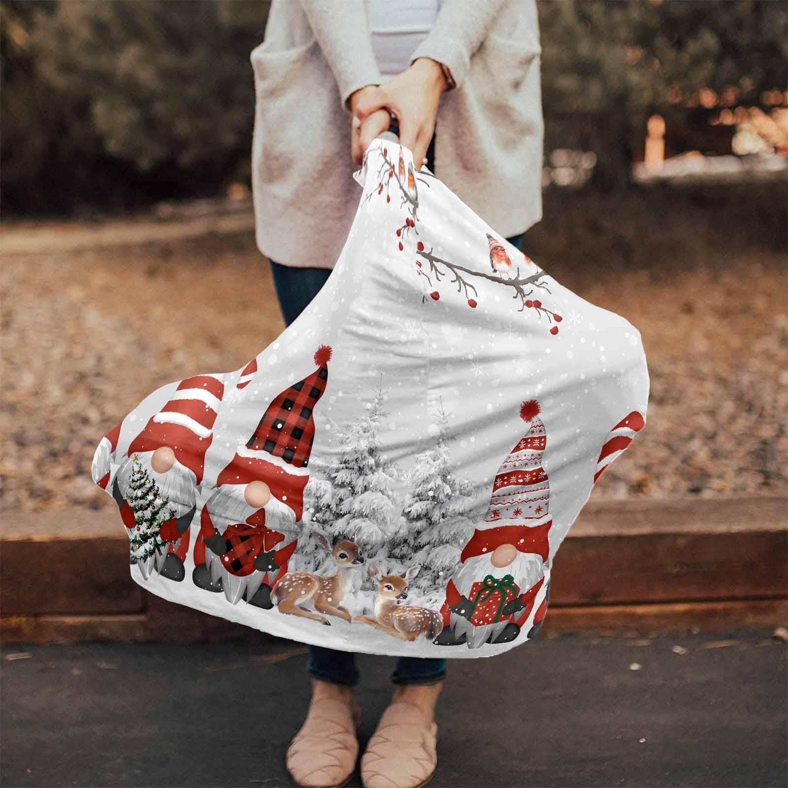 Nursing Cover for Breastfeeding Scarf, Christmas Gnomes Berries Birds Snowy Forest Baby Car Covers Super Soft Multi Use for Canopy Shopping Cart Cover Blanket Stroller Cover