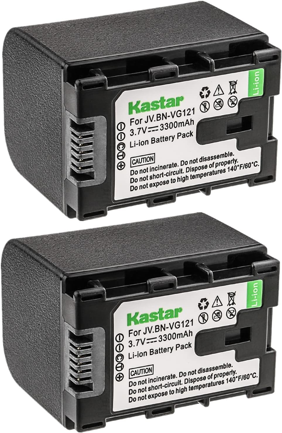 Kastar [Fully Decoded] BN-VG121 Battery (2-Pack) for JVC Everio GZ-E Series, GZ-EX Series, GZ-HD Series, GZ-HM3 Series and GZ-MG750, GZ-MS110, GZ-MS230, GZ-MS250, GZ-G3, GZ-GX1, GZ-GX8 Cameras