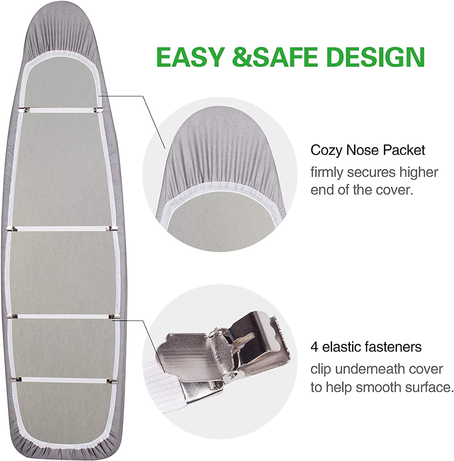SUNKLOOF Silicone Coating Ironing Board Cover and Pad Resists Scorching and Staining Ironing Board Cover with Elasticized Edges and Pad 15"x54" 4 Fasteners and 1 Large Protective Scorch Mesh Cloth : Home & Kitchen