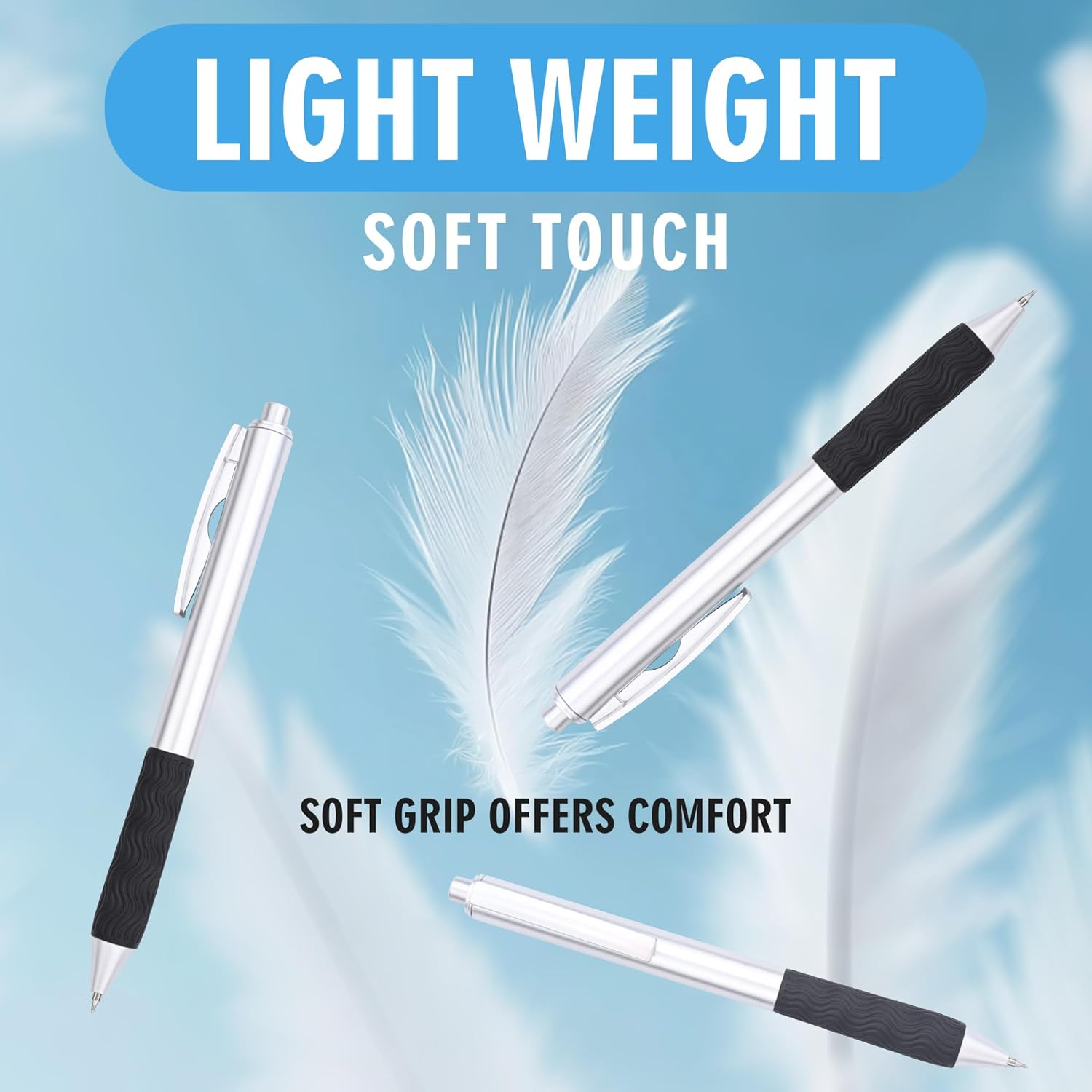 Bulk Black Pens, 50 Black ink Gel Pens,0.5 mm Fine Tip,Wholesale Fine Teacher Pens,Back to School Supplies,Gifts for Friends (Silver Body)