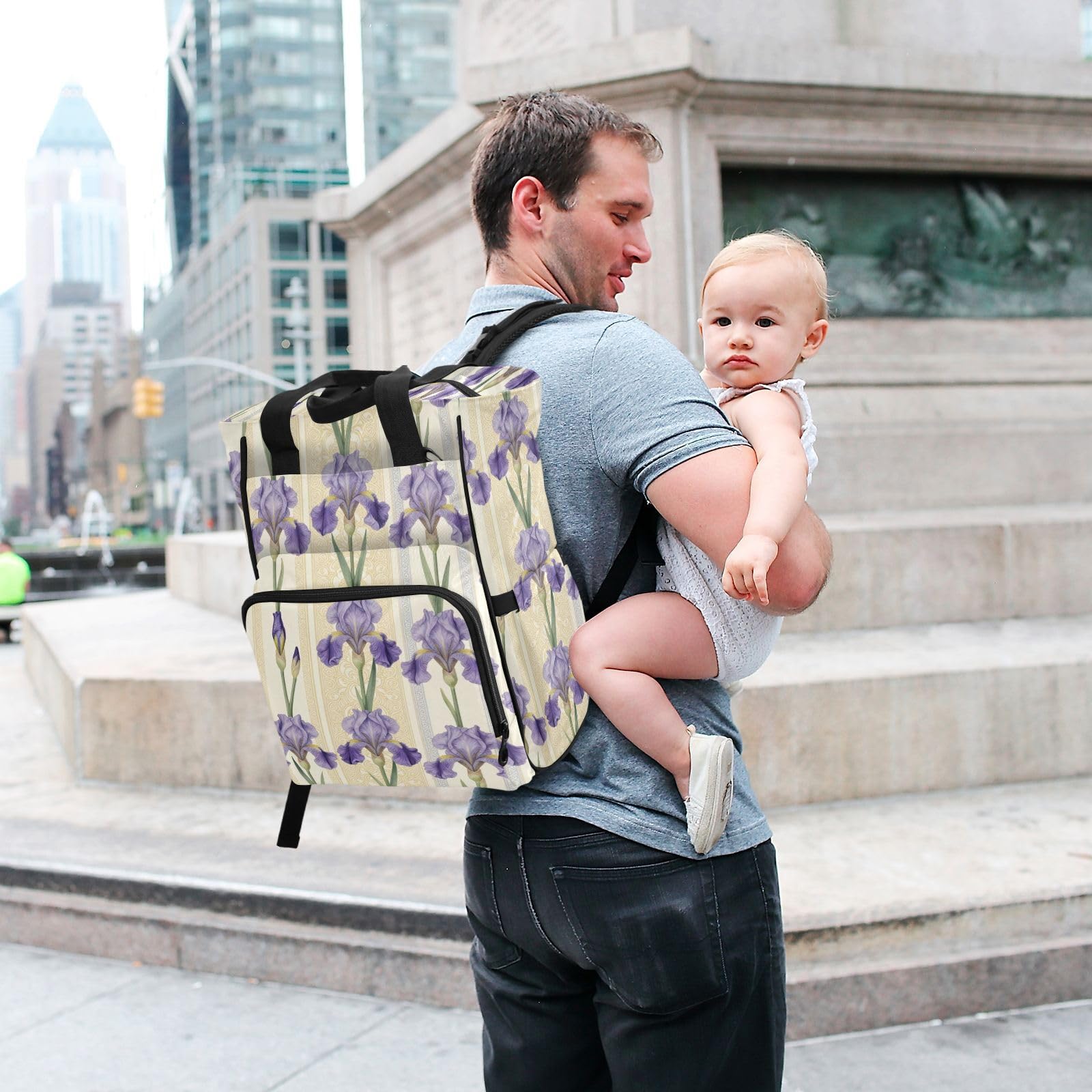 Baby Girl Boy Borsa per pannolini per papà mamma vintage viola iris fiore