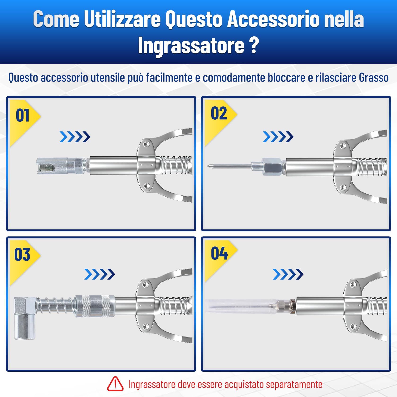 CarBole G Grasso Pistola Accoppiatore 10000PSI,Autobloccante Ingrassatore Testina Compatibile con 1/8" NPT e 4 Tipi di Ugelli per Pistola Grasso,Adatto per Varie Occasioni e Pistole da Grasso